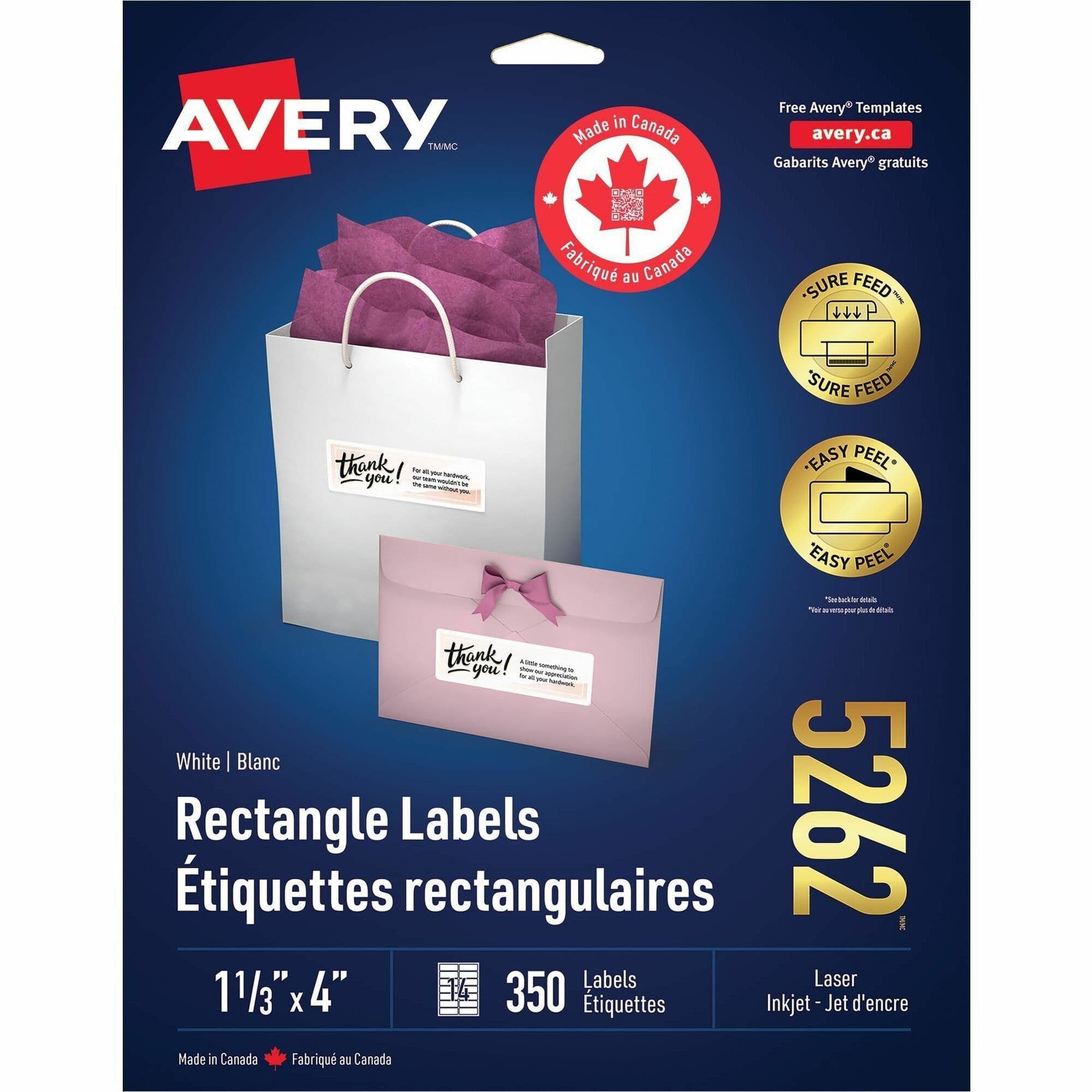 Avery® White Rectangle Labels with Sure Feed Technology - 350 / Pack