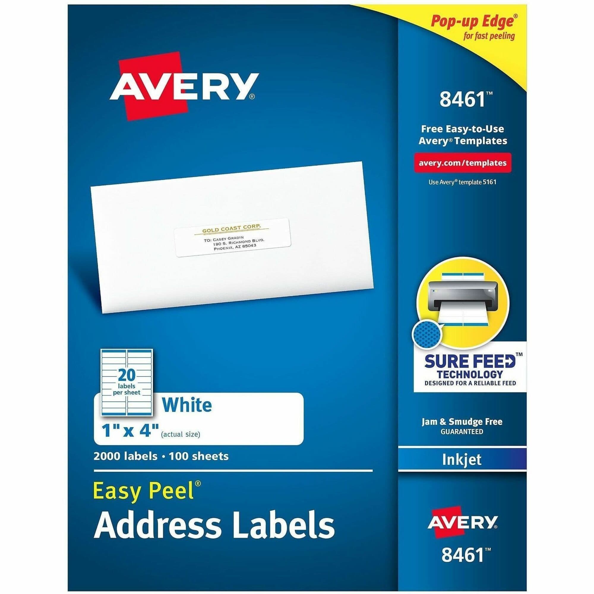 Avery® Easy Peel Address Labels, 1" x 4" , 2,000 White Labels (8461) - 2000 / Box