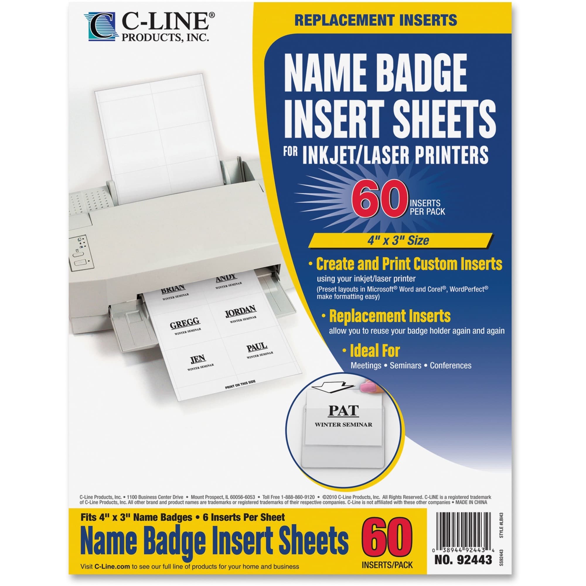 C-Line Laser/Inkjet Badge Insert Refills - 60 / Pack
