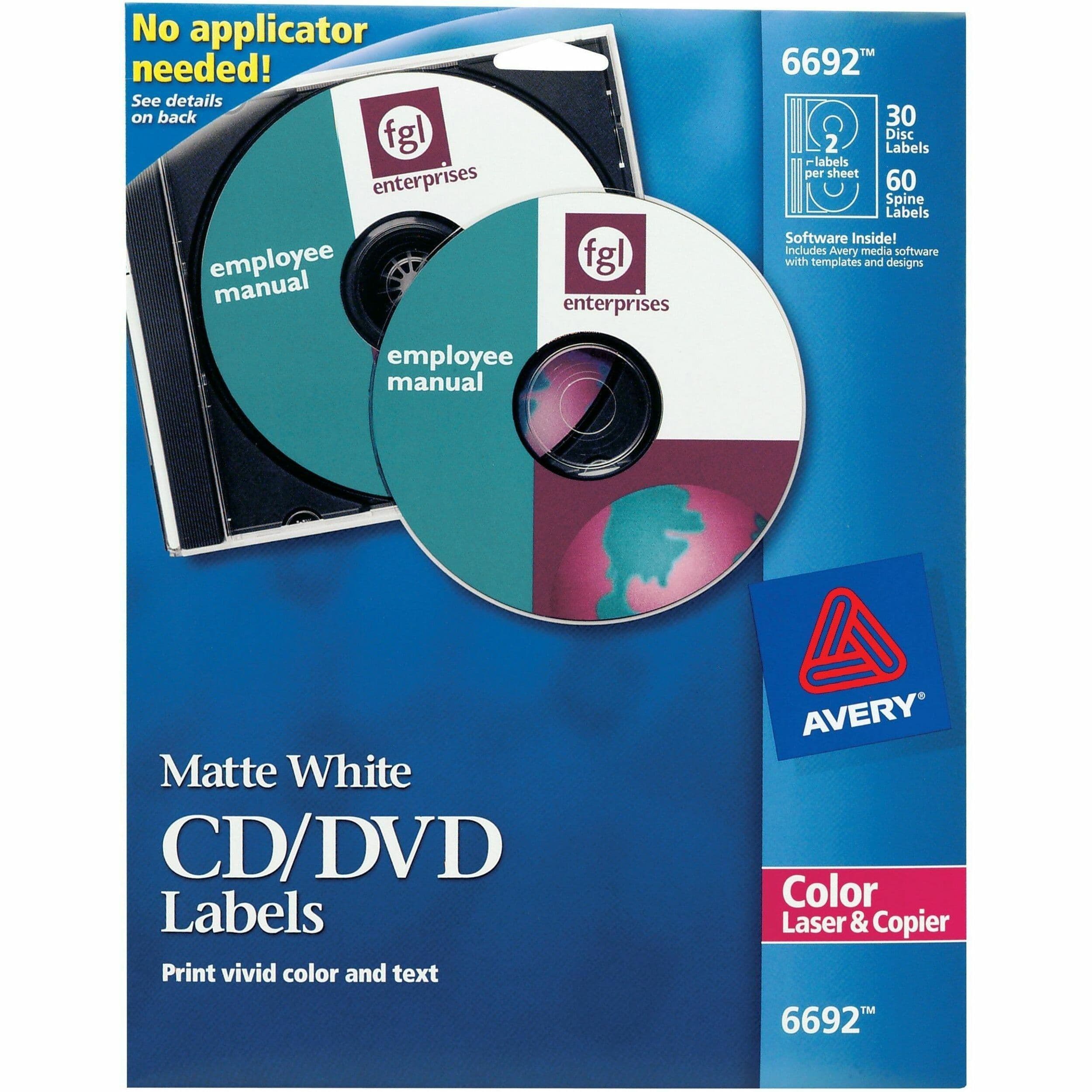 Avery® Color Laser White Matte CD/DVD Labels - 30 / Pack