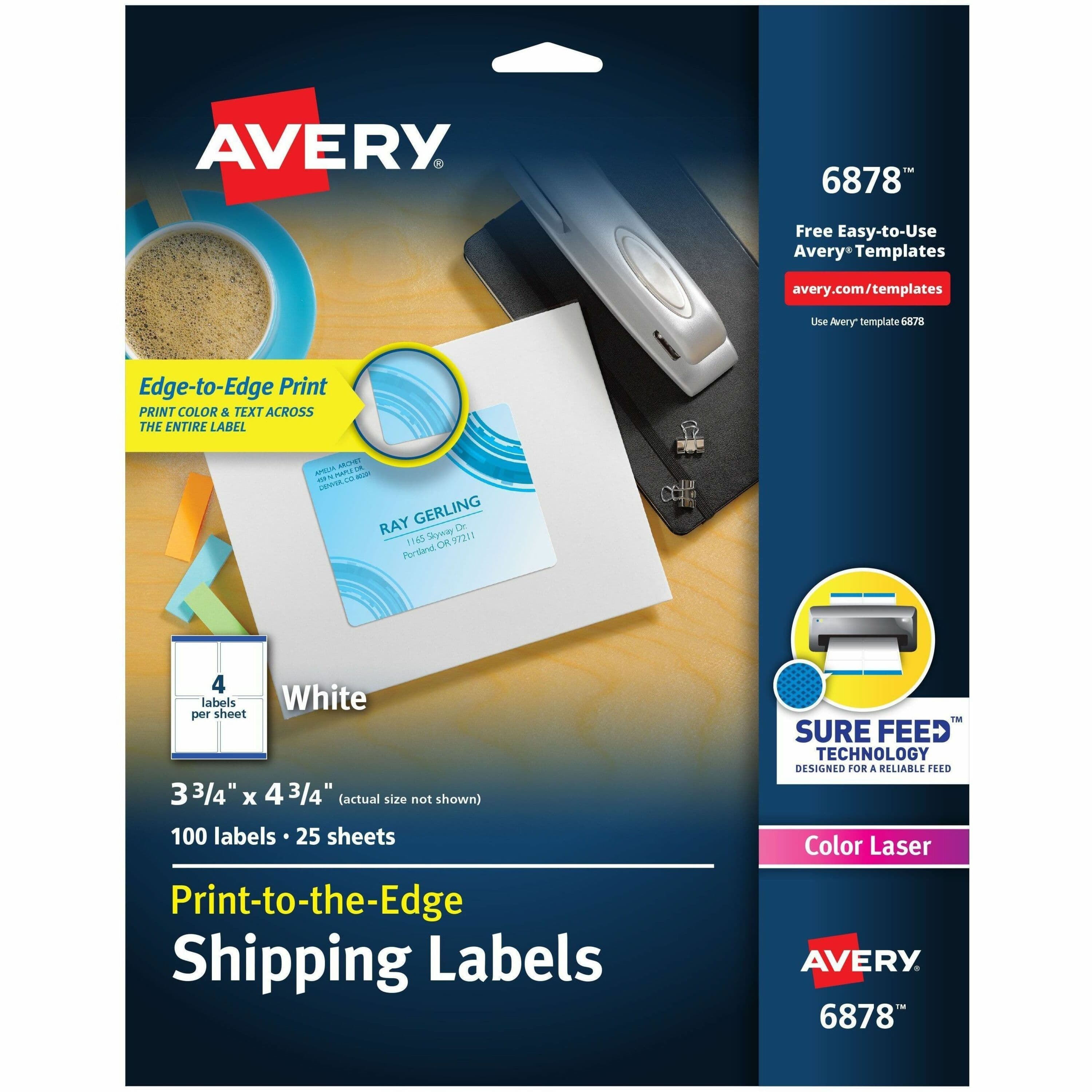 Avery® Shipping Labels, Sure Feed, 3-3/4" x 4-3/4" , 100 Labels (6878) - 100 / Pack