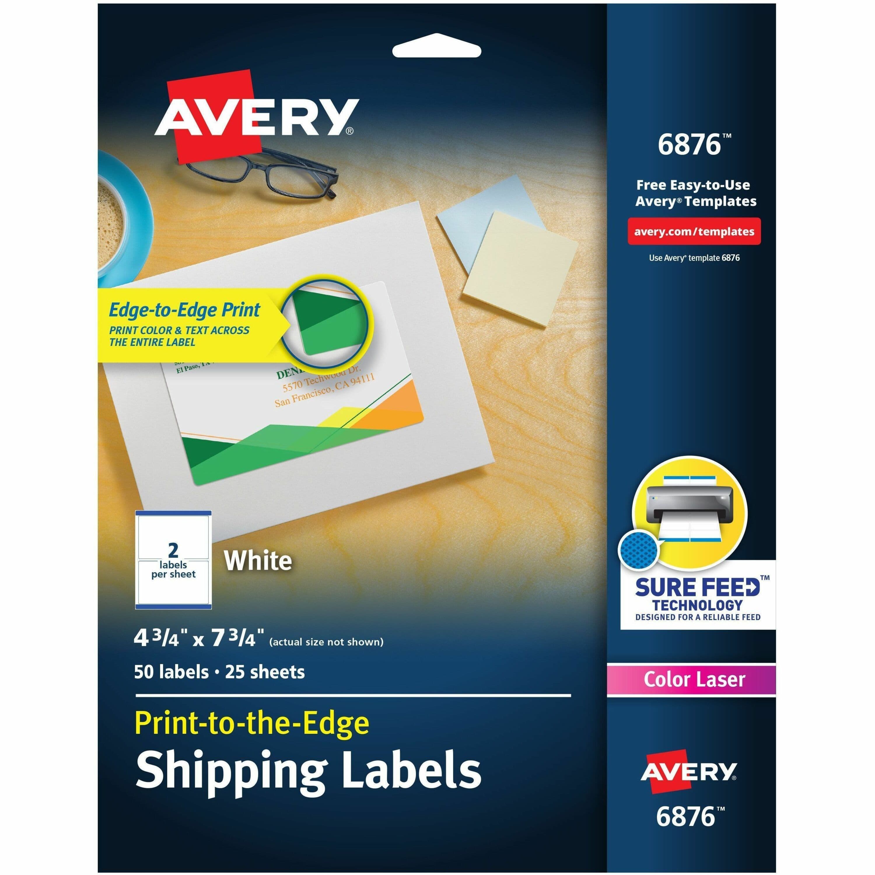 Avery® Print to the Edge Shipping Labels, 4-3/4" x 7-3/4" , 50 Labels (6876) - 20 / Pack