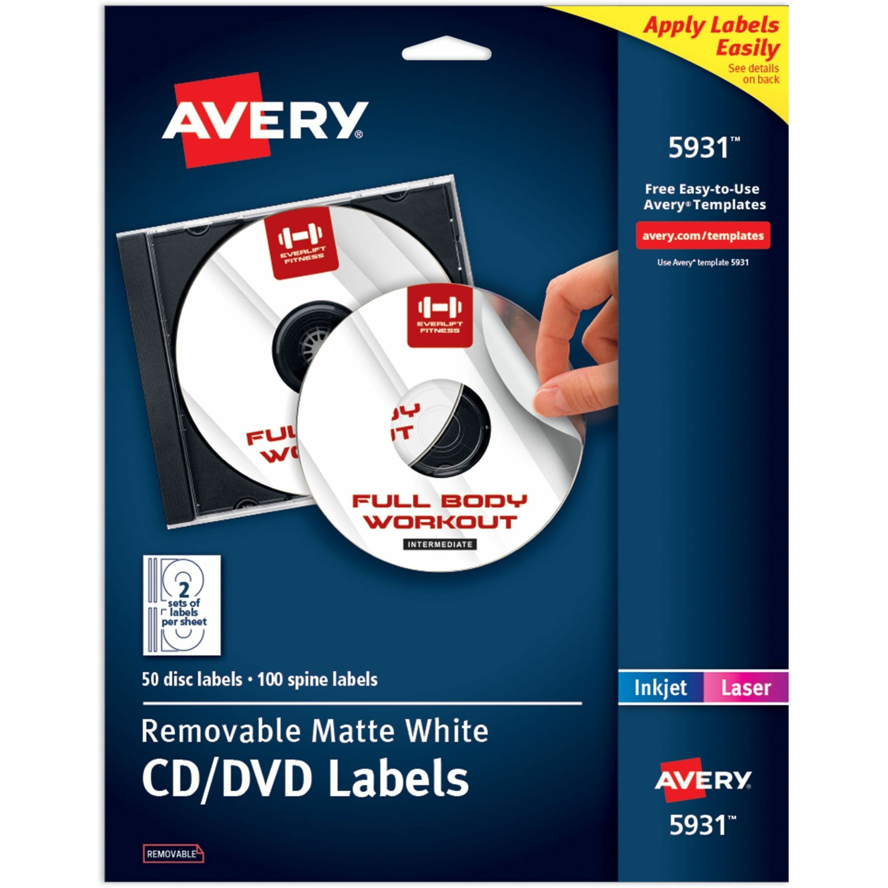 Avery® 5931 Laser Labels Shuttered Jewel Case Inserts with Software for CD/DVD - 50 / Pack
