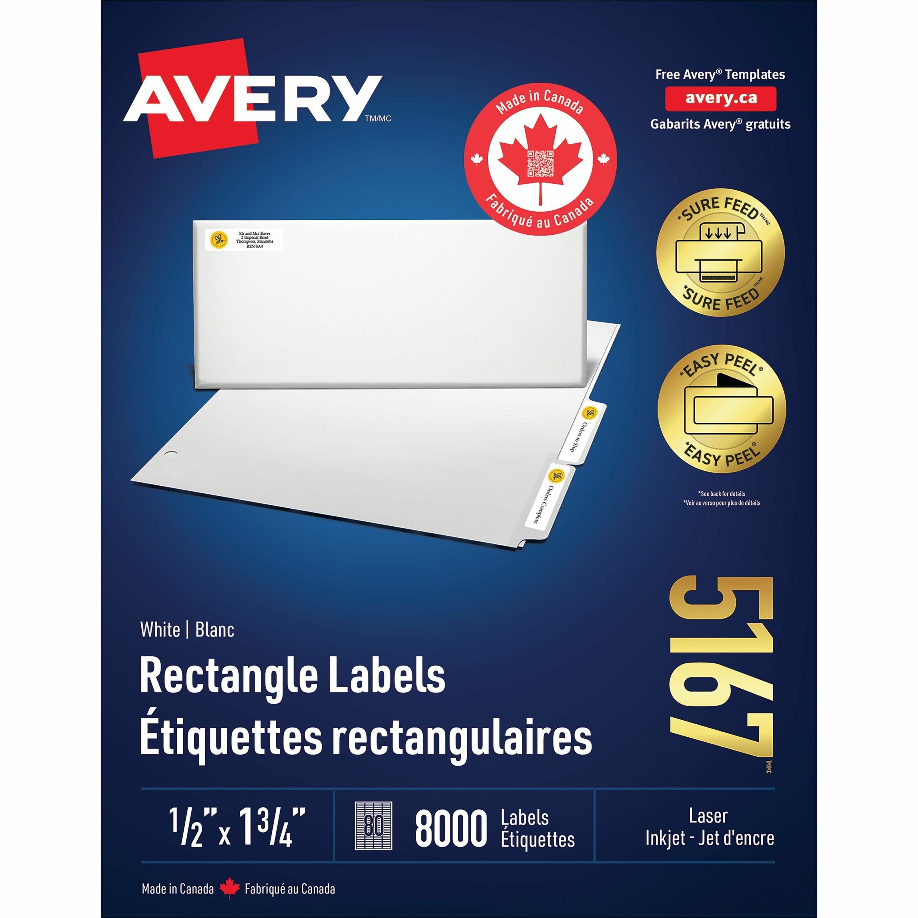 Avery® White Rectangle Labels with Sure Feed Technology - 8000 / Box