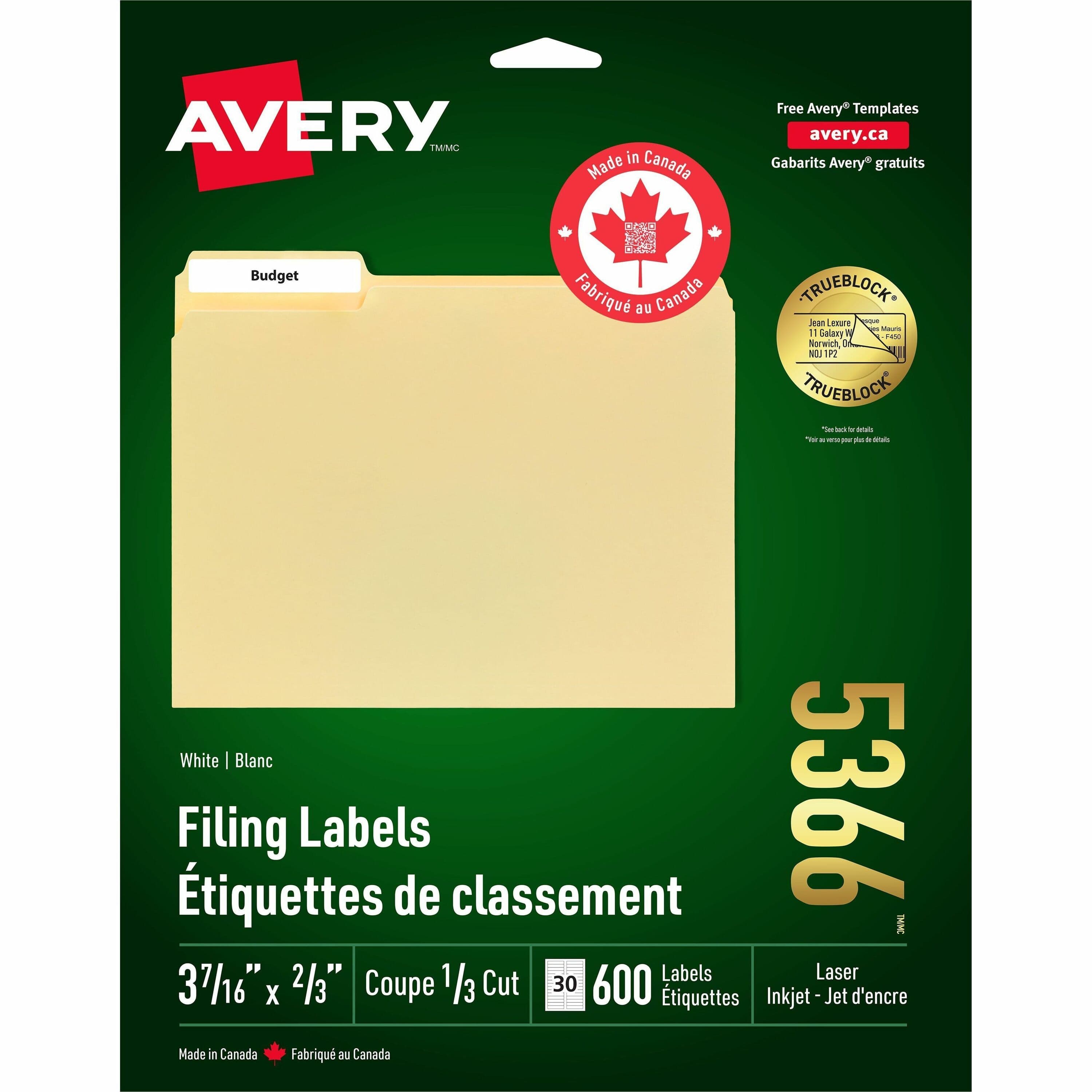 Avery® White Filing Labels - 1500 / Box