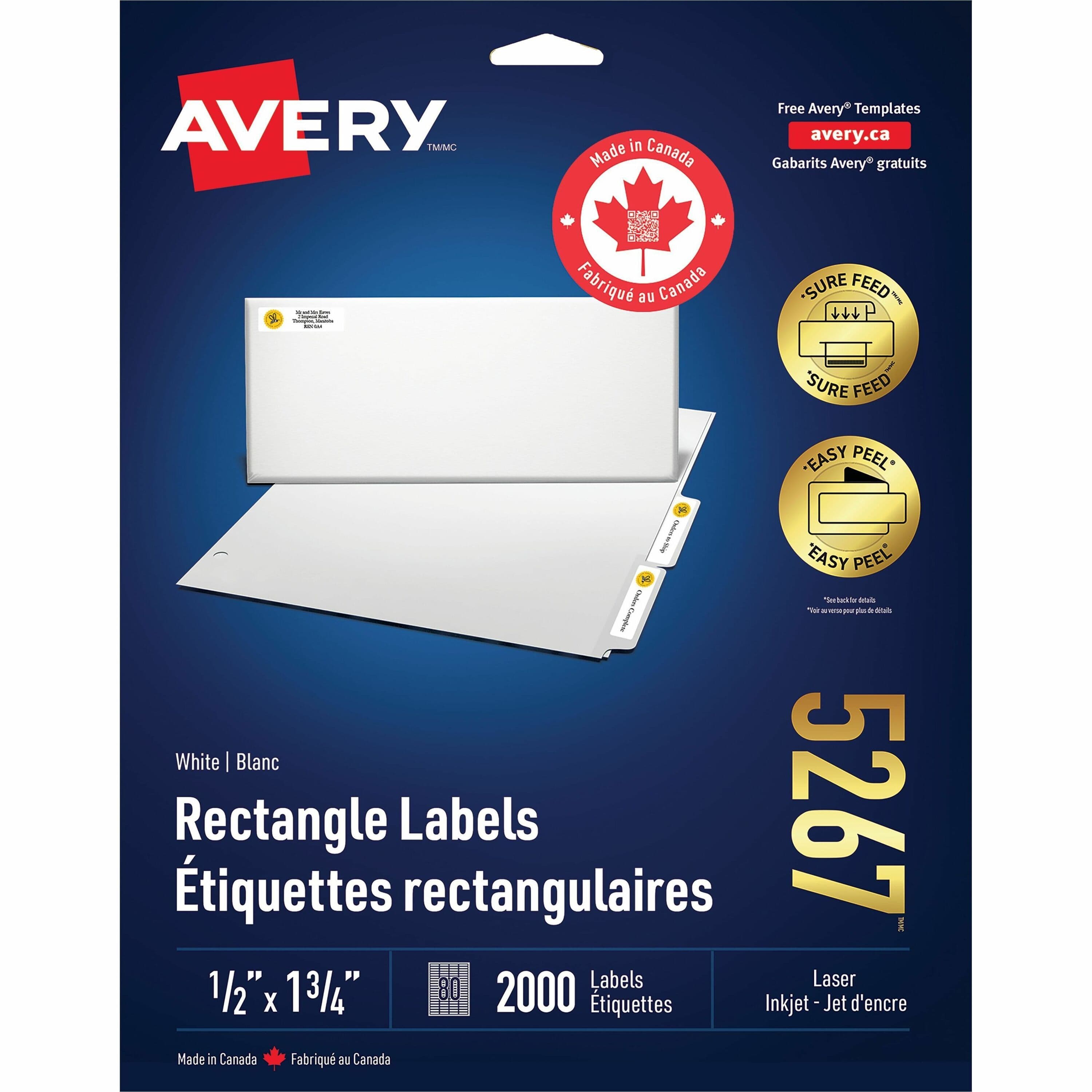 Avery® White Rectangle Labels with Sure Feed Technology - 2000 / Pack
