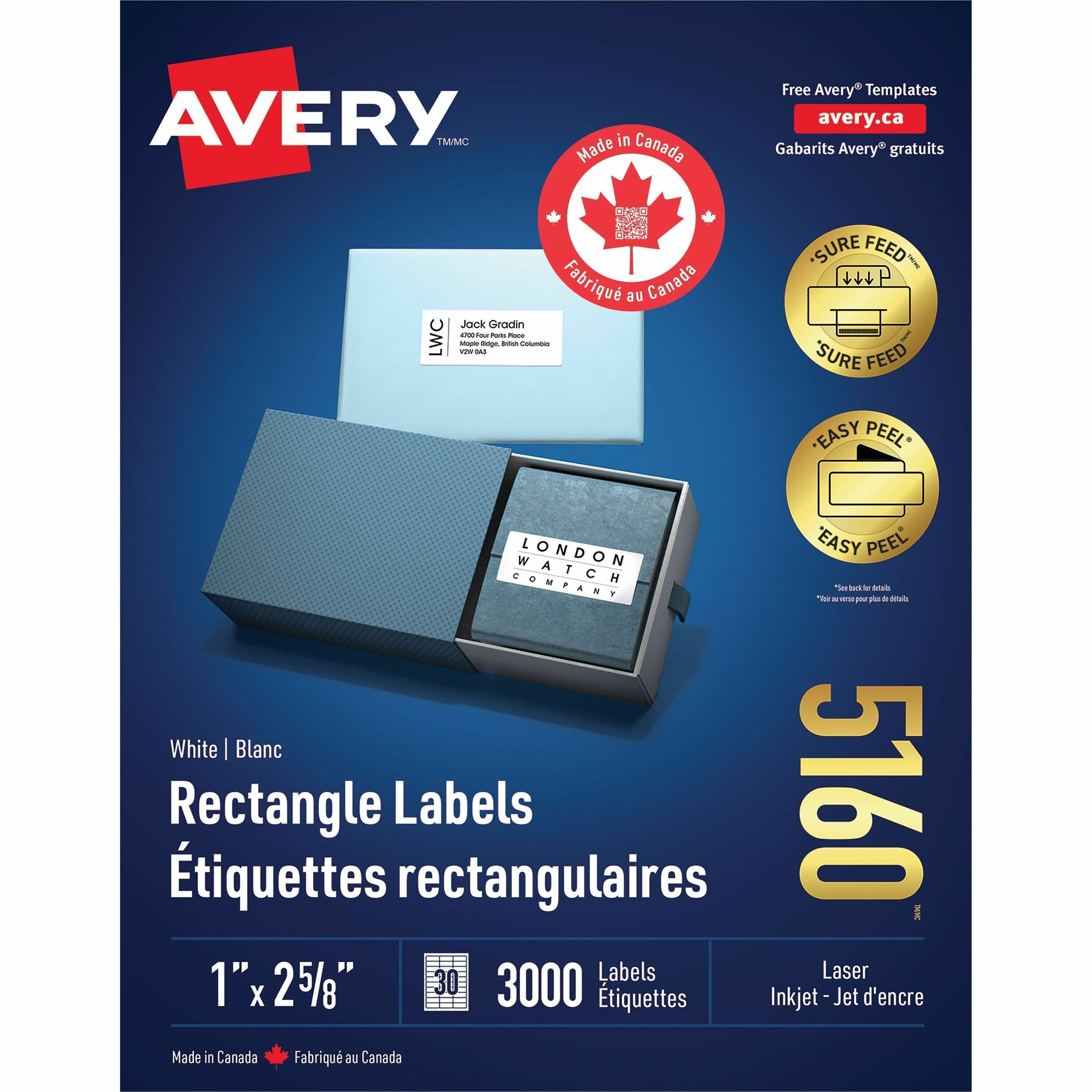 Avery® White Rectangle Labels with Sure Feed - 3000 / Box