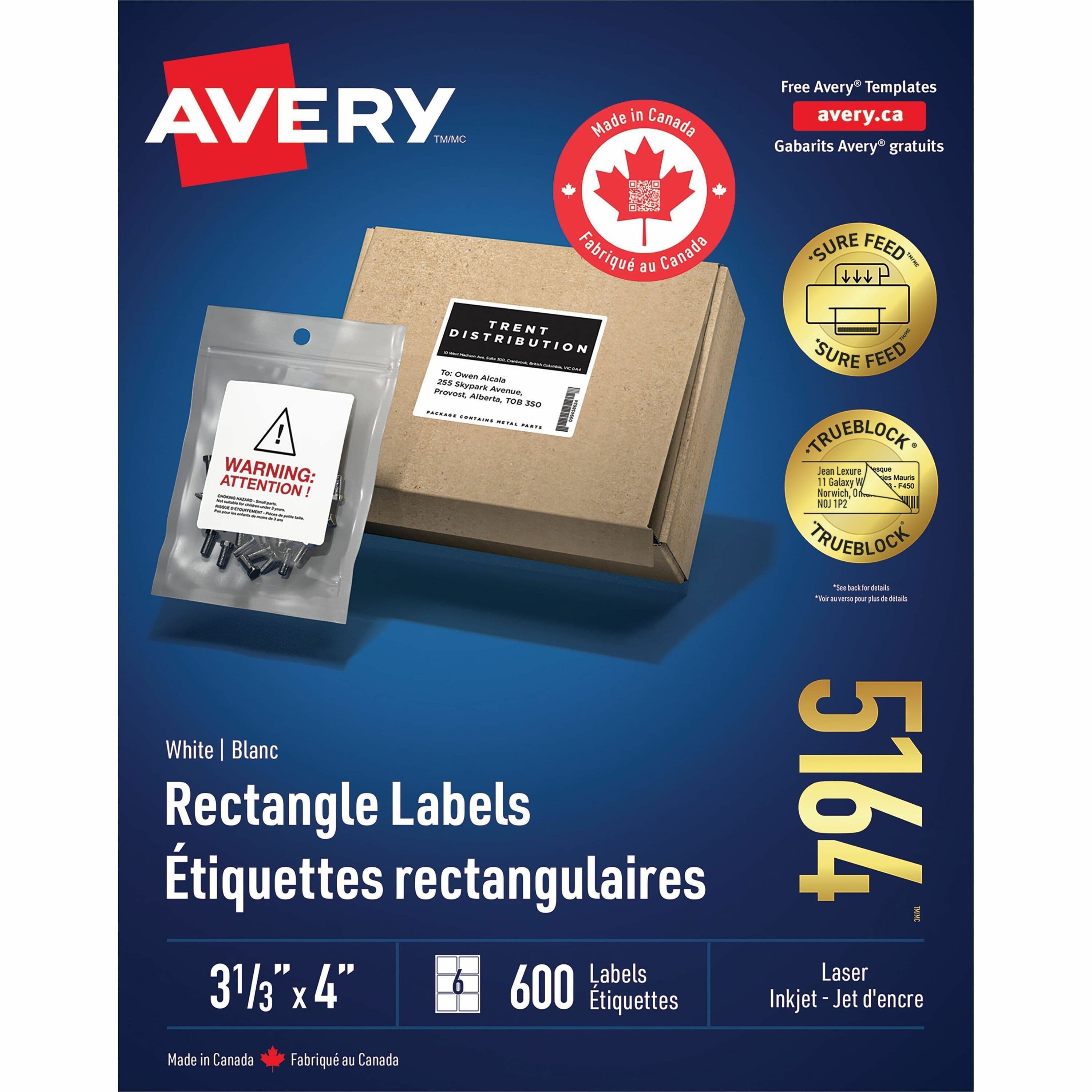Avery® White Rectangle Labels with Sure Feed Technology - 600 / Box