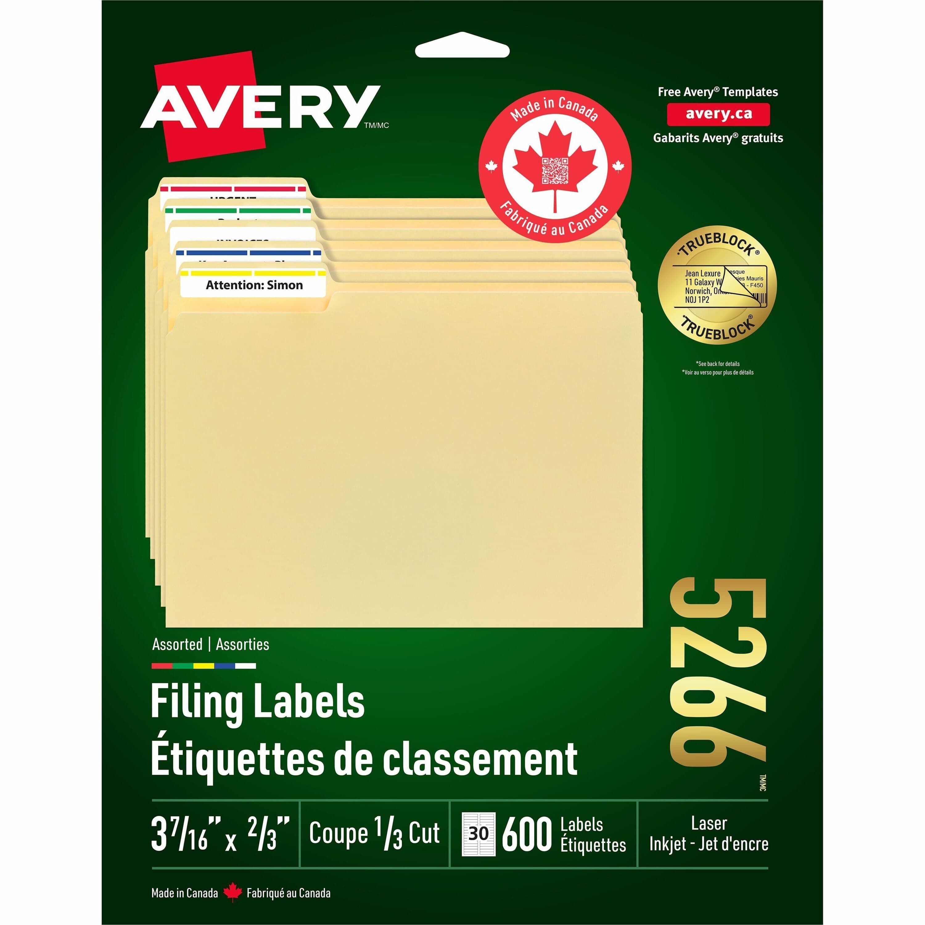 Avery® Assorted Filing Labels - 750 / Pack