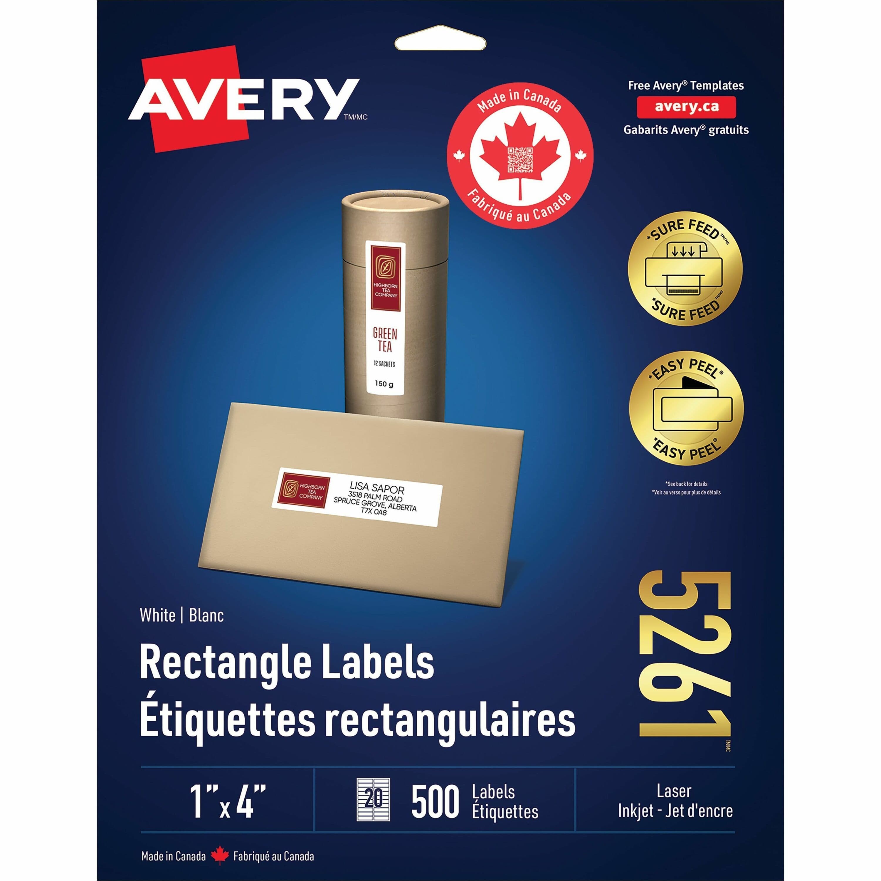Avery® White Rectangle Labels with Sure Feed Technology - 500 / Pack