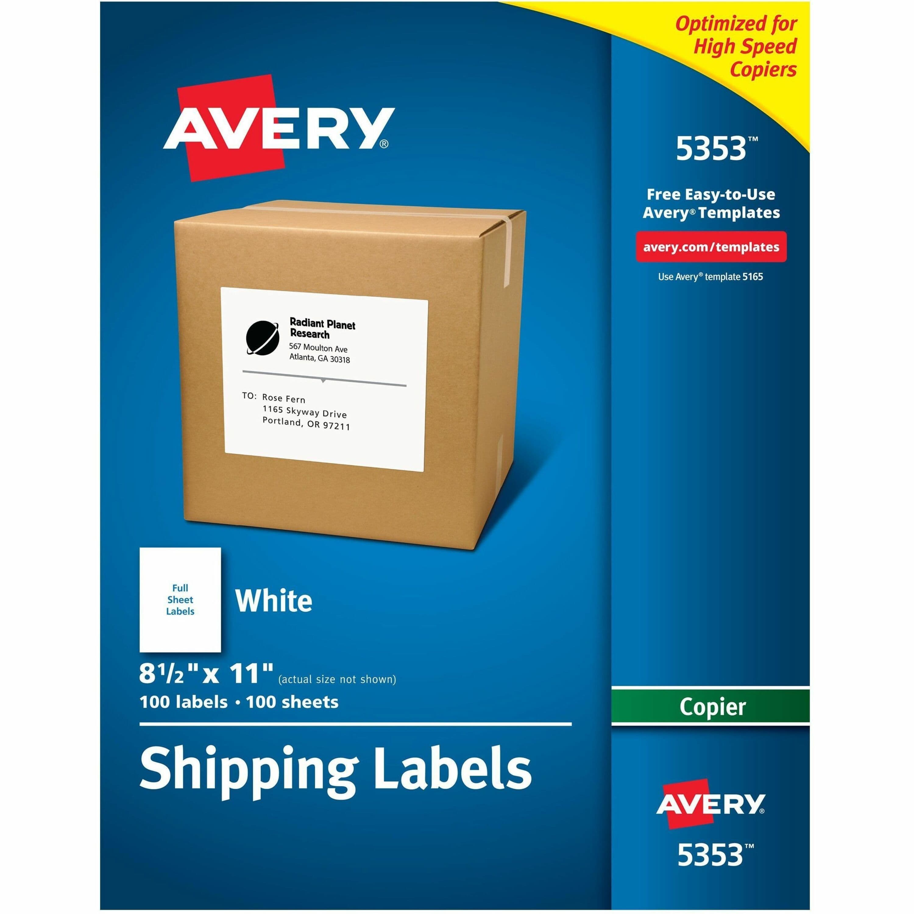 Avery® Shipping Labels for Copiers, 8-1/2" x 11" , 100 Labels (5353) - 100 / Box