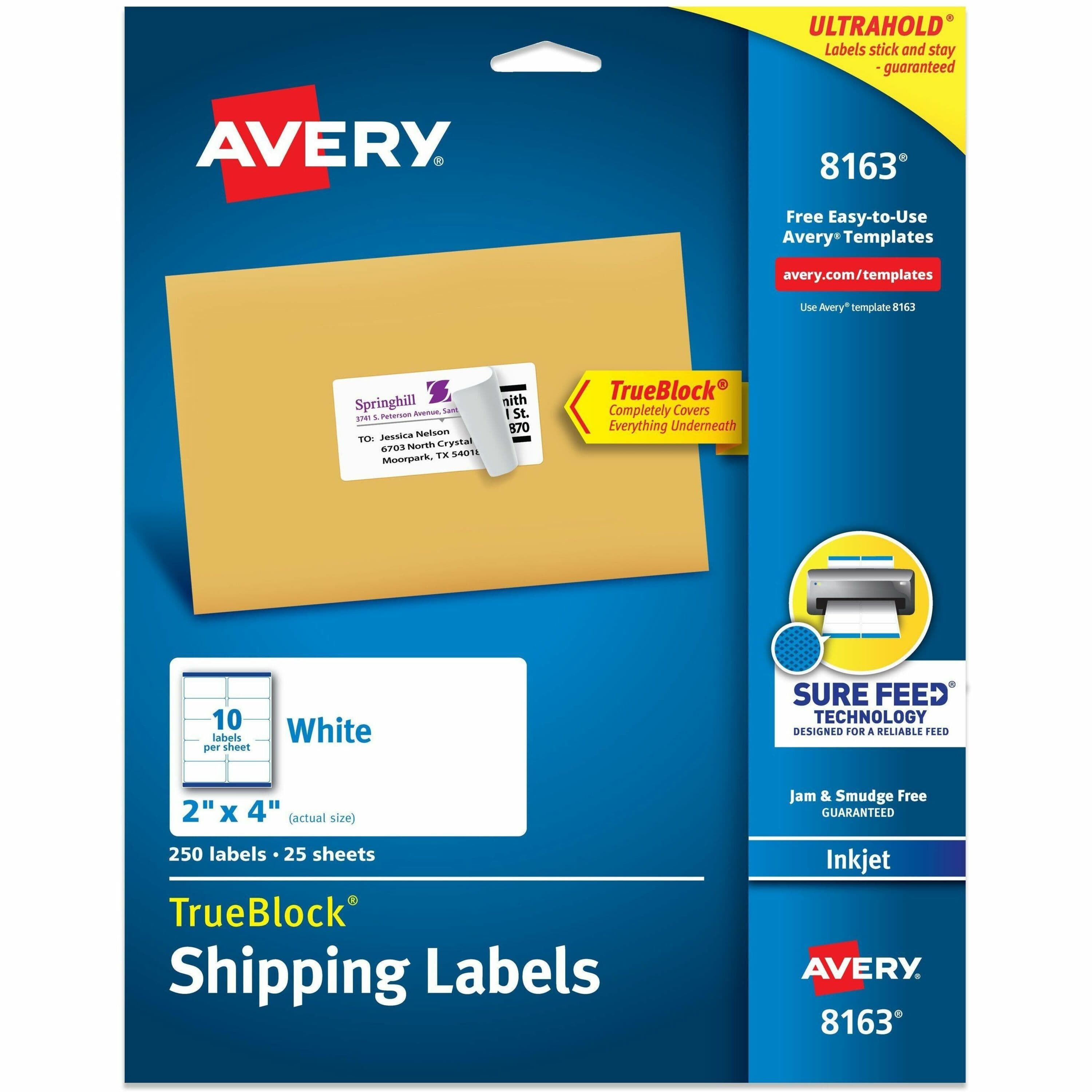 Avery® Shipping Labels, Sure Feed®, 2" x 4" , 250 Labels (8163) - 250 / Pack