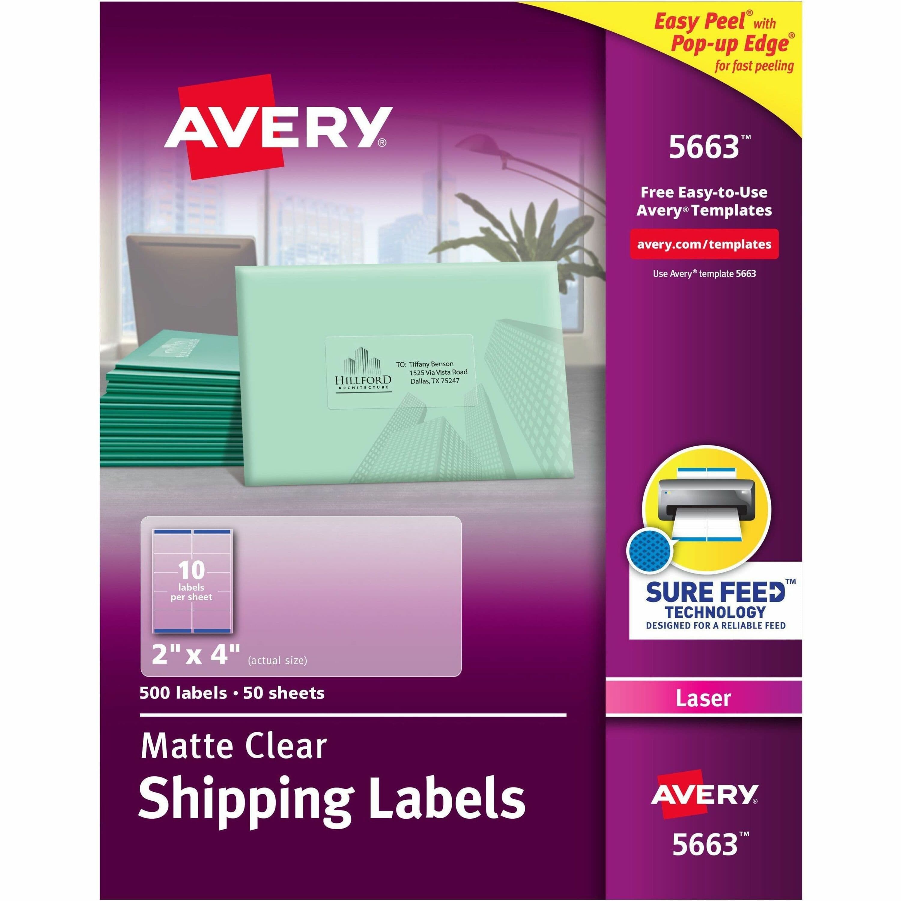 Avery® Clear Shipping Labels, Sure Feed, 2" x 4" , 500 Labels (5663) - 500 / Box