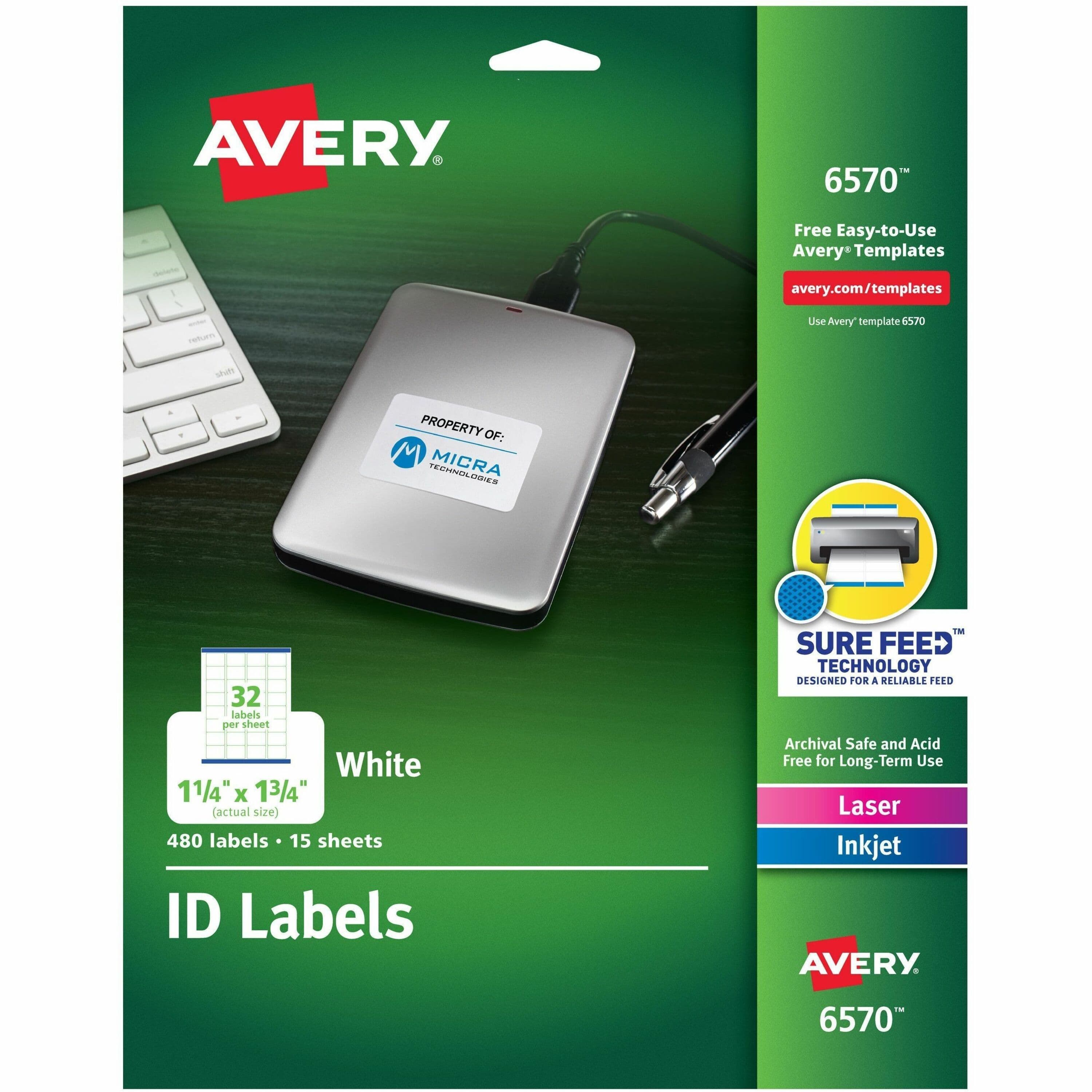 Avery® Laser Inkjet Printer Permanent ID Labels - 480 / Pack