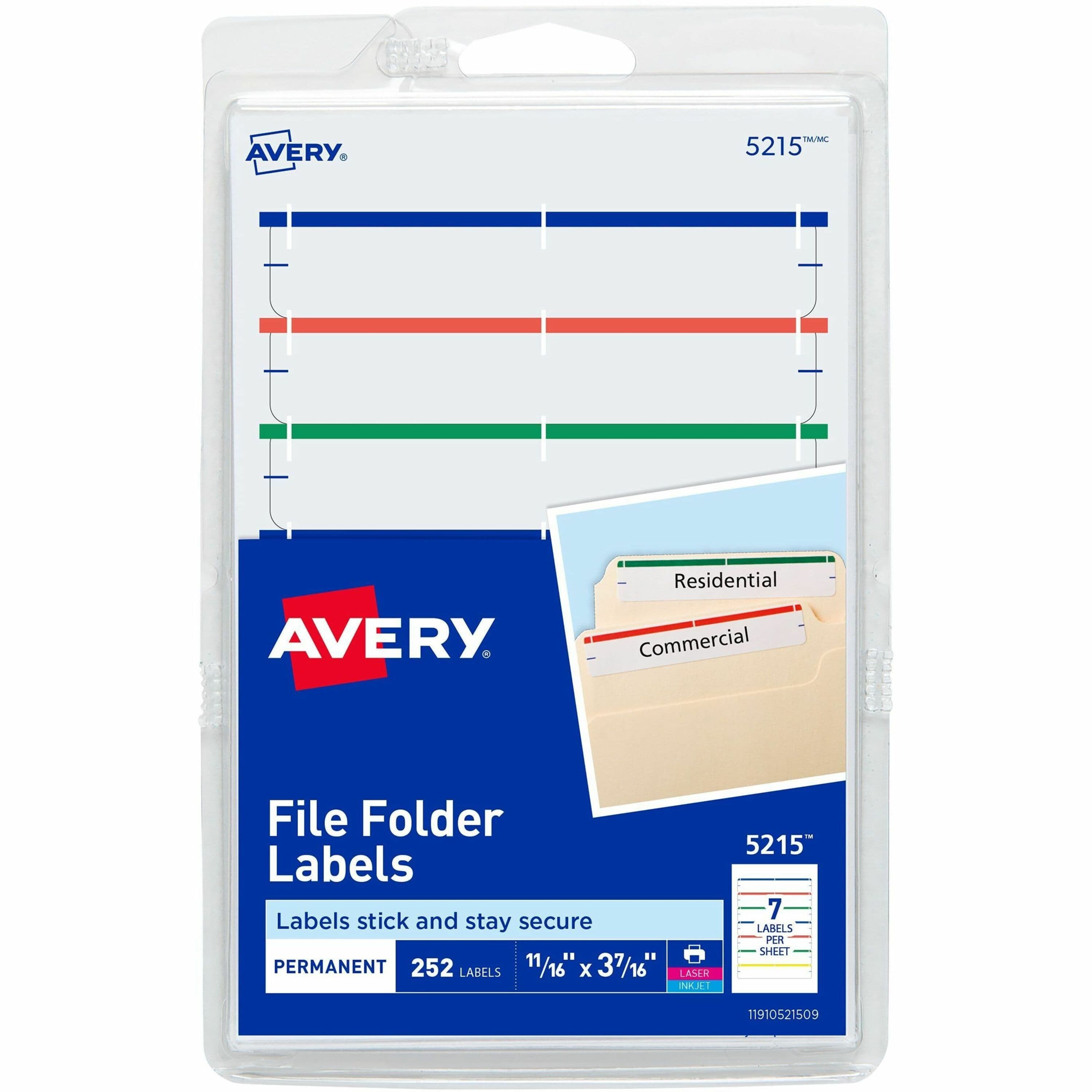 Avery® File Folder Labels, Assorted, 2/3" x 3-7/16" , 252 (5215) - 252 / Pack