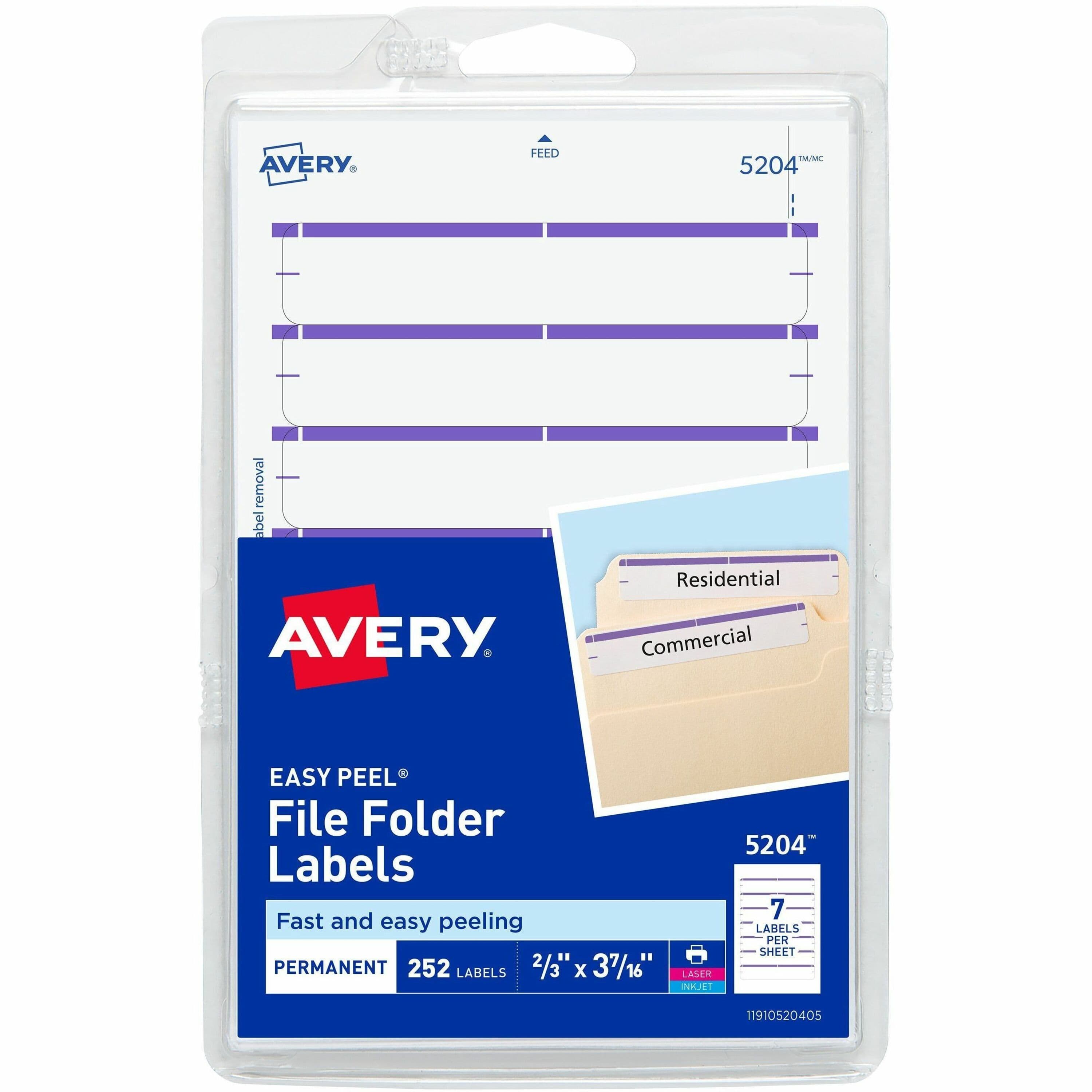 Avery® File Folder Labels, White/Purple, 2/3" x 3-7/16" , 252 (5204)