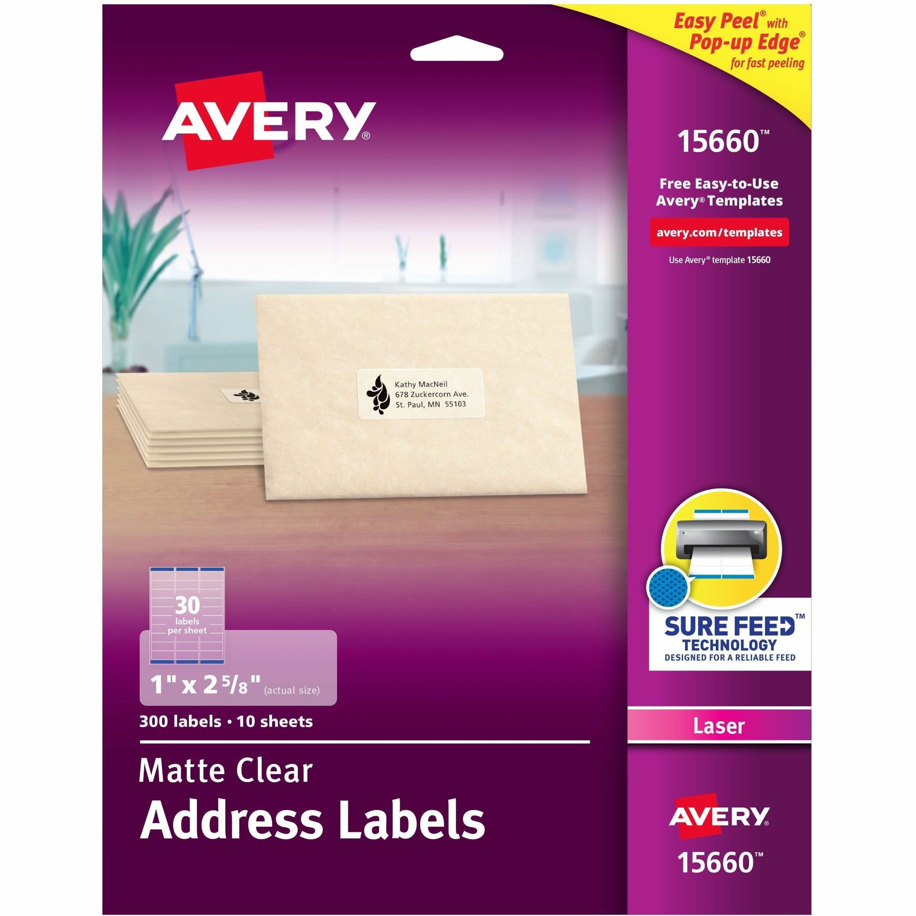 Avery® Matte Address Labels - Sure Feed Technology - 300 / Pack