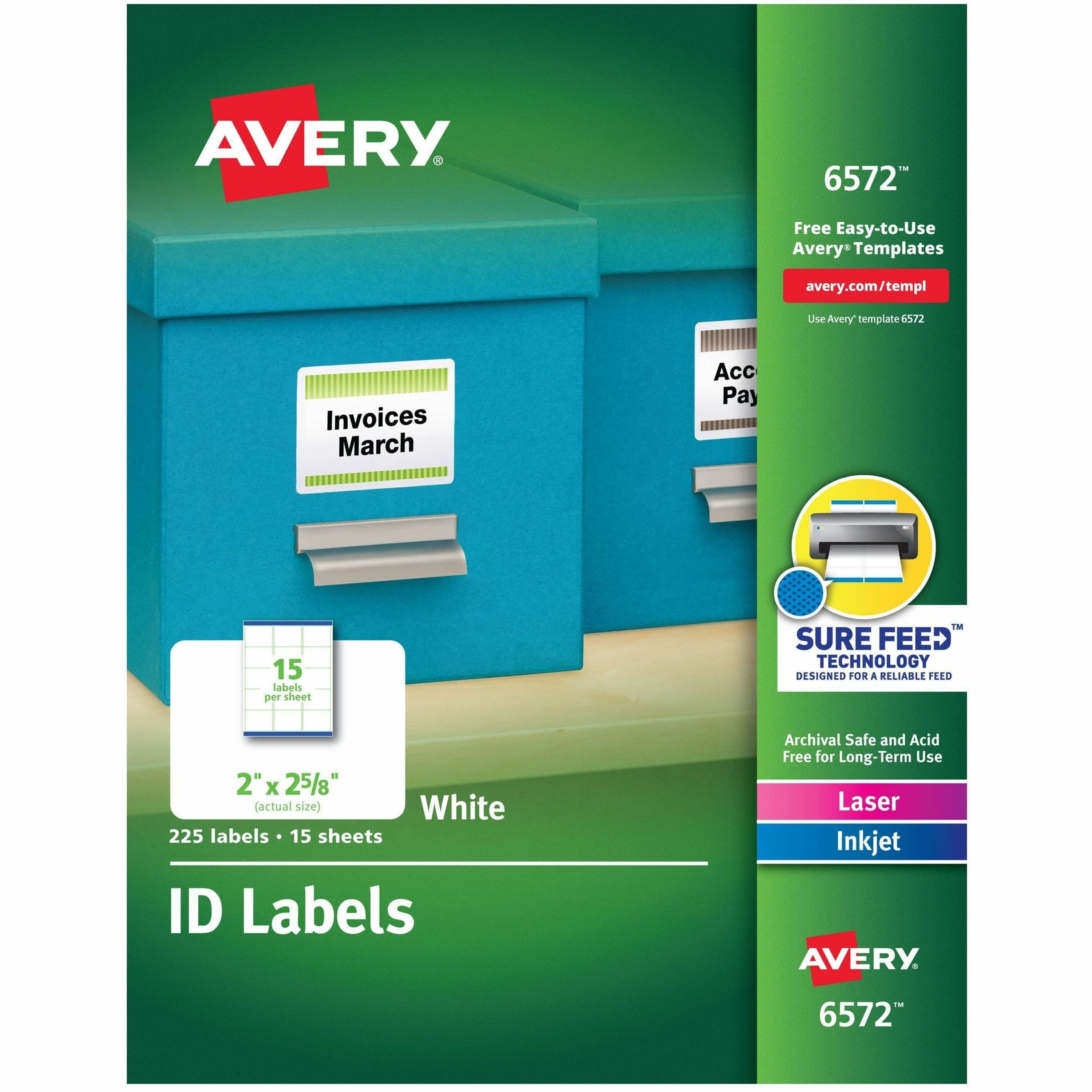 Avery® Laser Inkjet Printer Permanent ID Labels - 225 / Pack