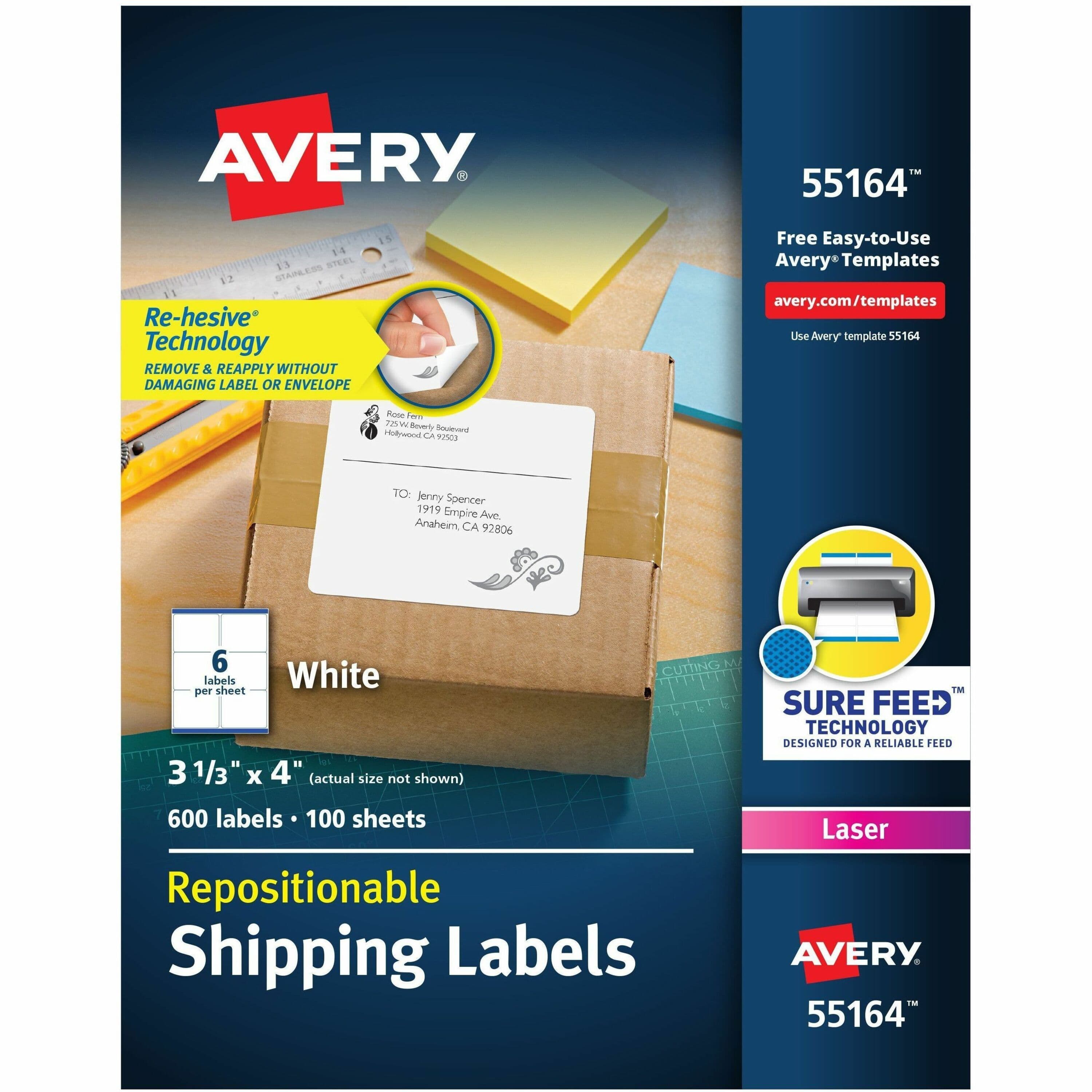 Avery® Repositionable Labels, Sure Feed, 3-1/3"x4" , 600 Labels (55164) - 600 / Box