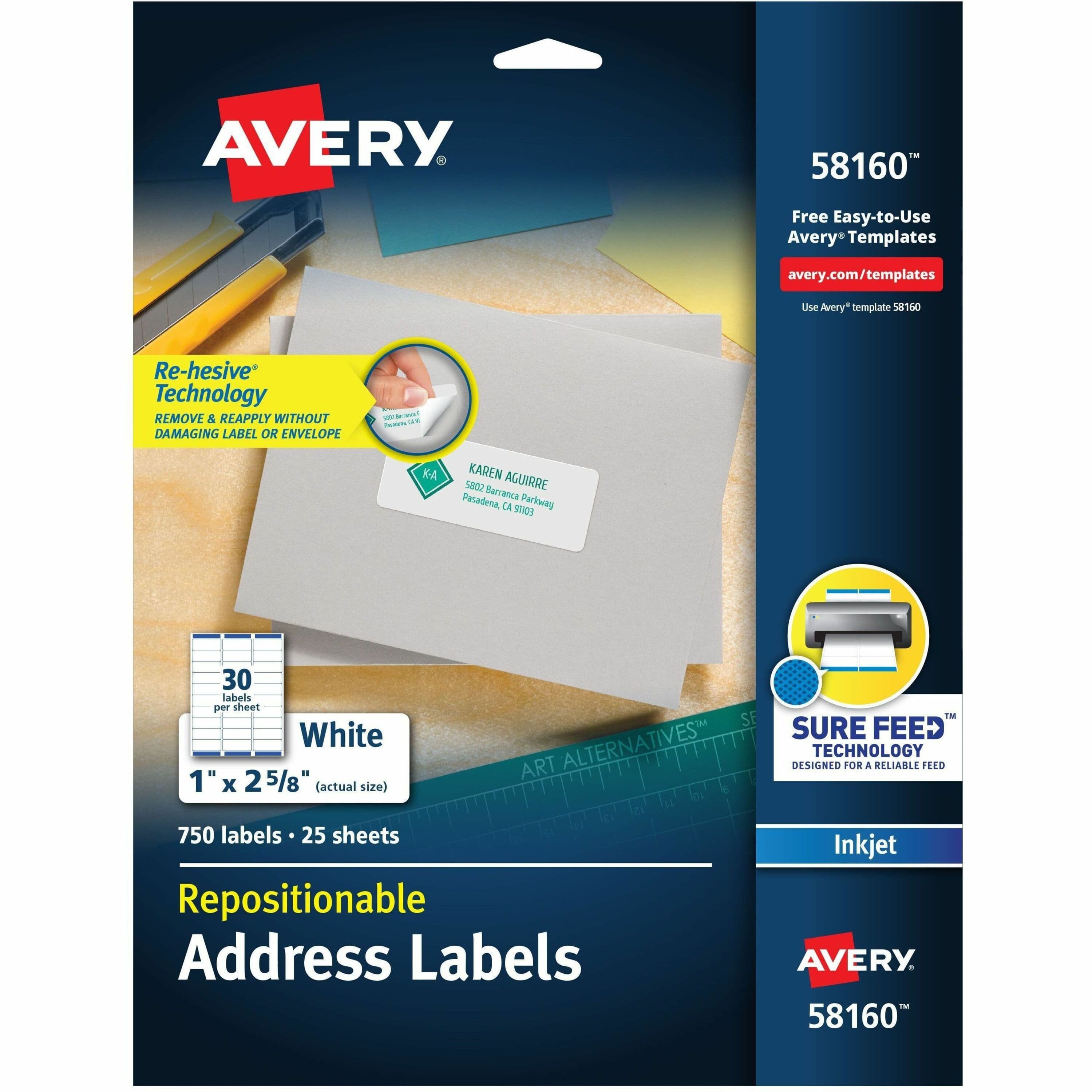 Avery® Repositionable Address Labelss - Sure Feed Technology - 750 / Pack