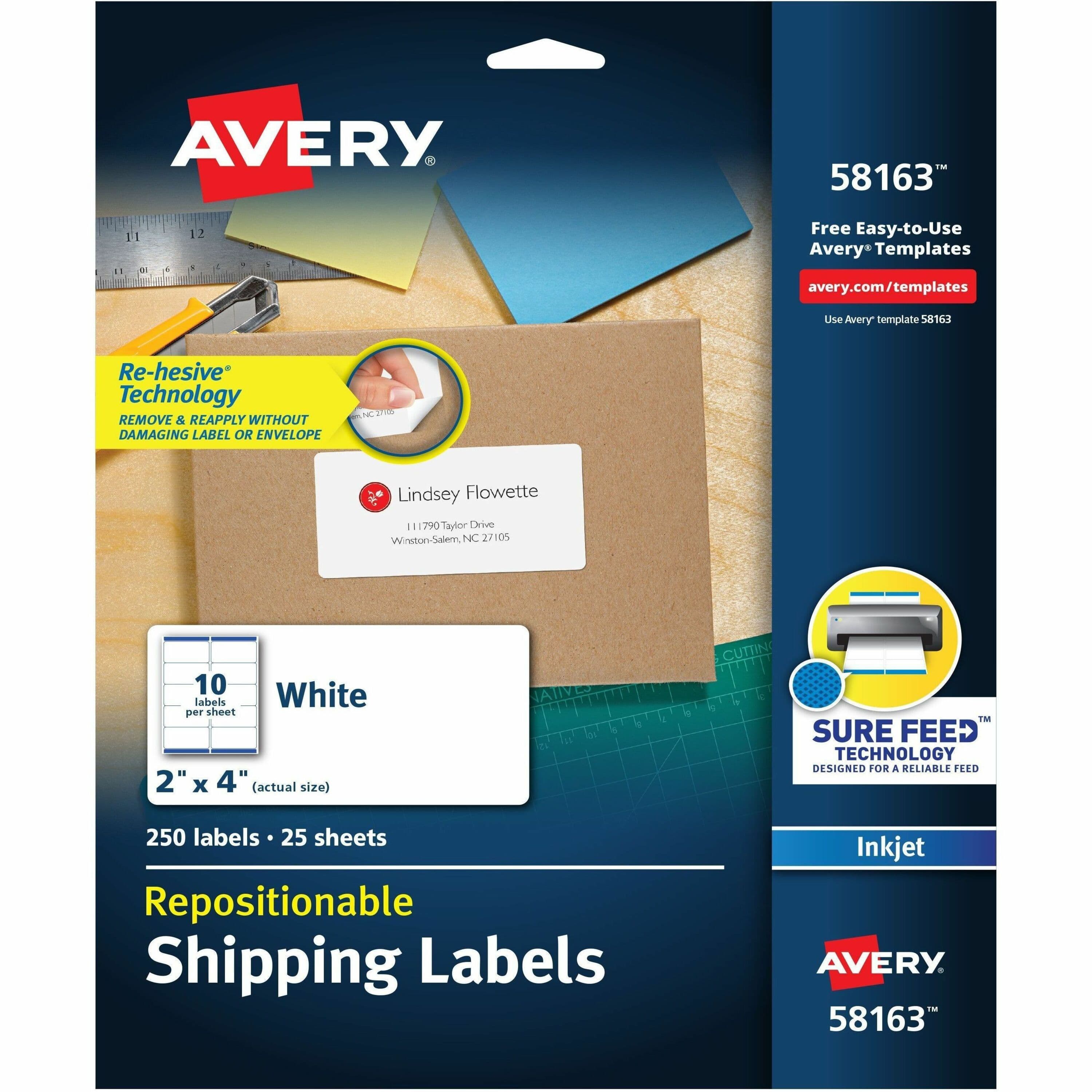 Avery® Repositionable Labels, Sure Feed, 2" x 4" , 250 Labels (58163) - 250 / Pack