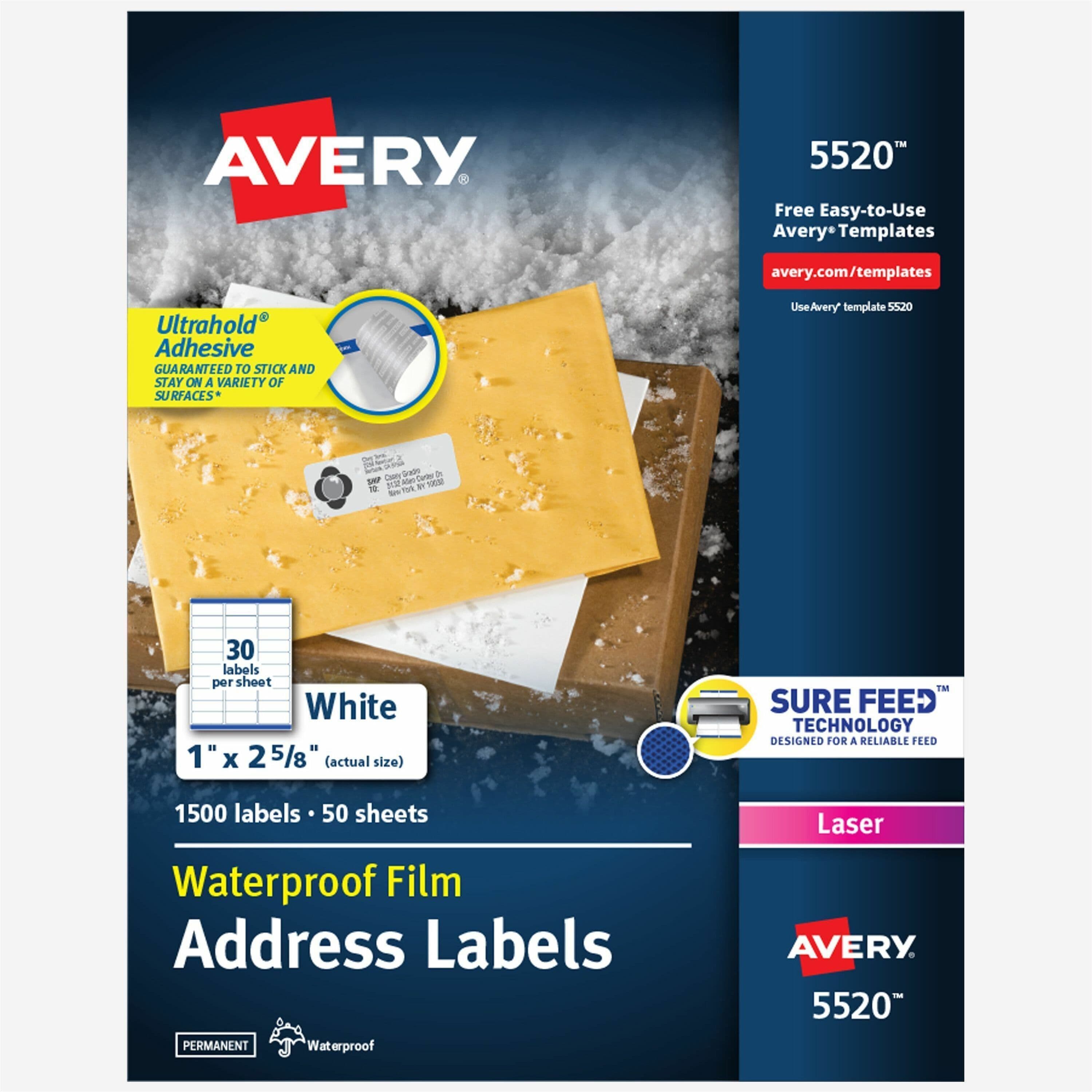 Avery® 1" x 2-5/8" Labels, Ultrahold, 1,500 Labels (5520) - 1500 / Pack
