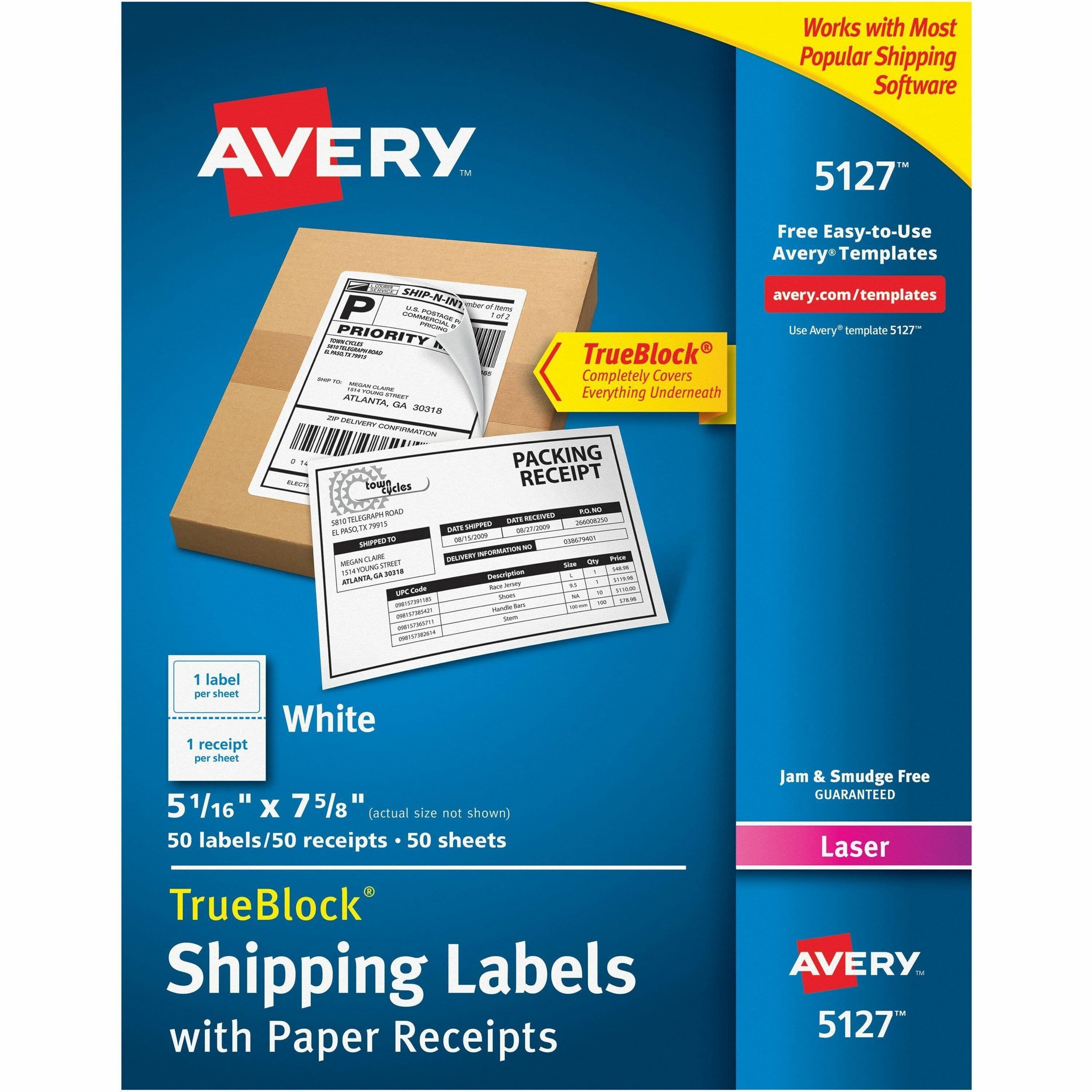Avery® Shipping Labels with Receipt, 5-1/16" x 7-5/8" , 50 Labels (5127) - 50 / Pack
