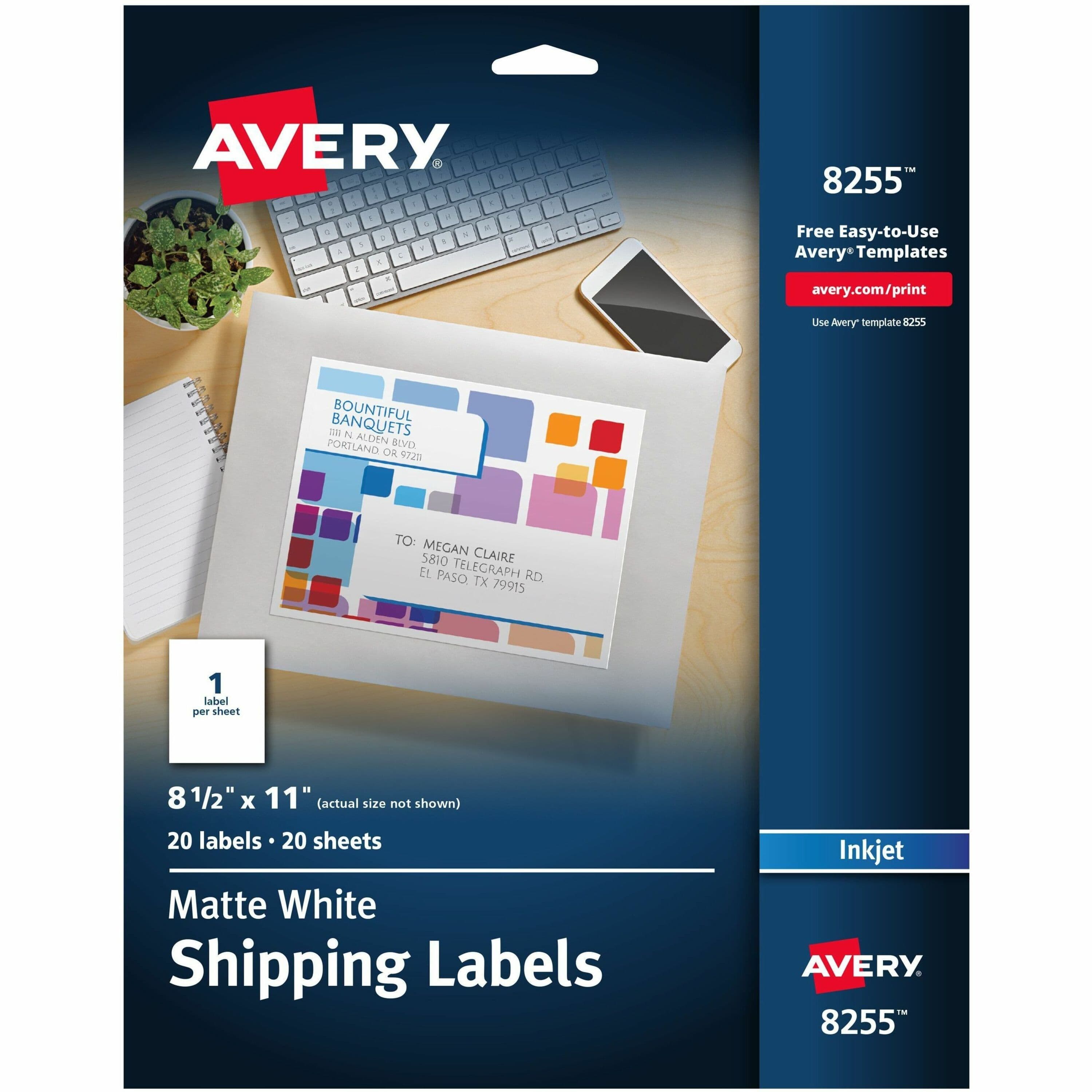 Avery® White Shipping Labels, 8-1/2" x 11" , 20 Labels (8255) - 20 / Pack