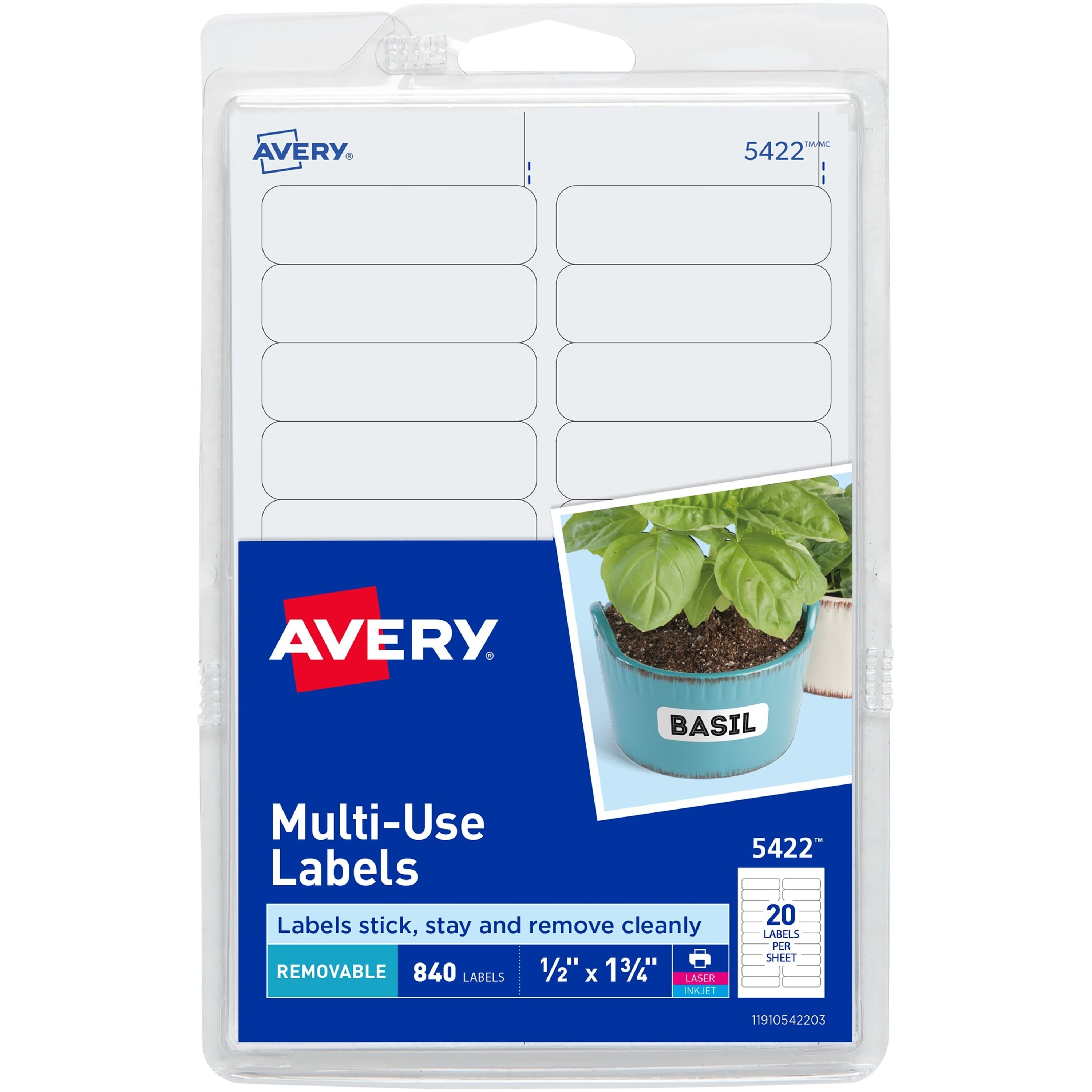 Avery® Removable Labels, Removable Adhesive, 1/2" x 1-3/4" , 840 Labels (5422) - 840 / Pack