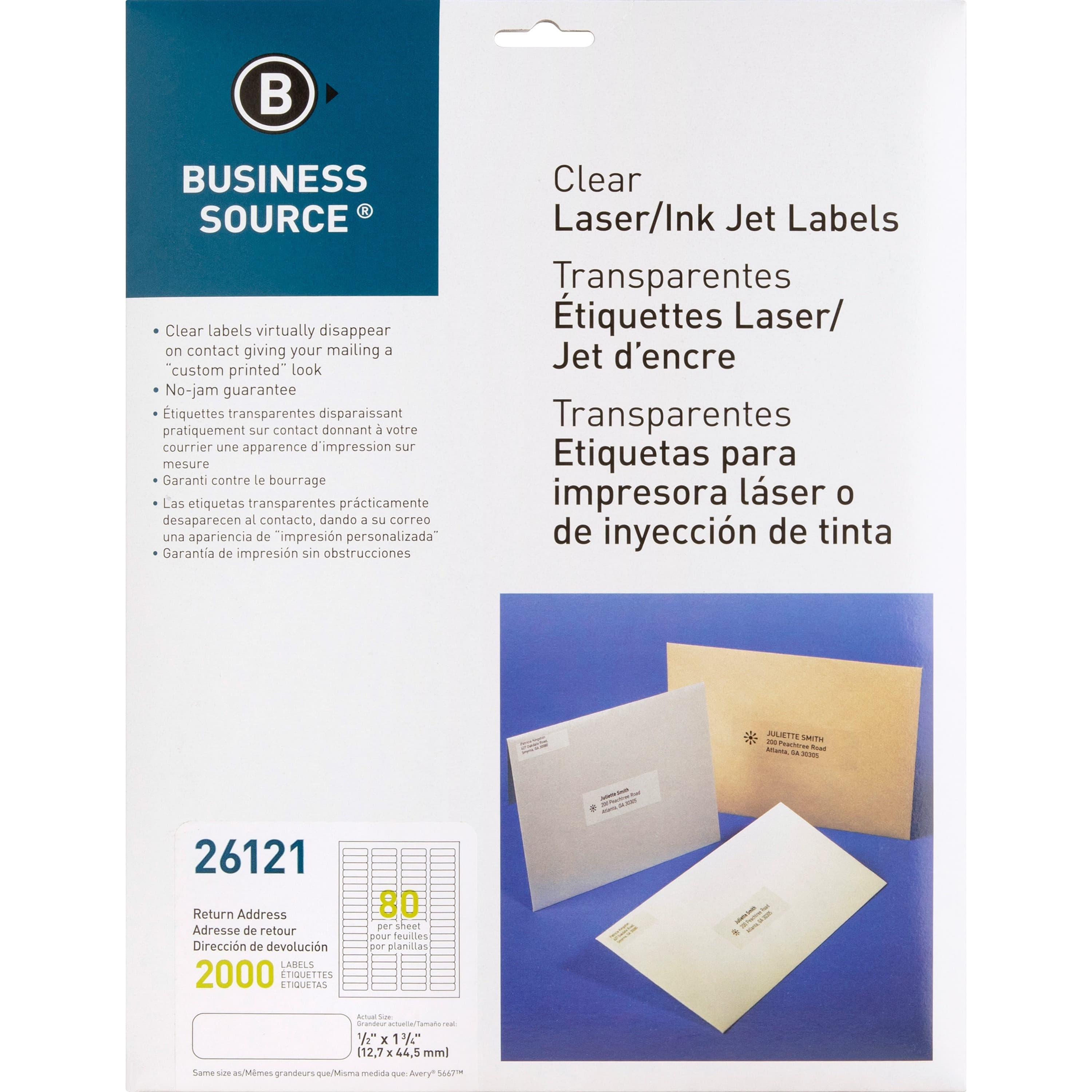 Business Source Clear Return Address Laser Labels - 2000 / Pack
