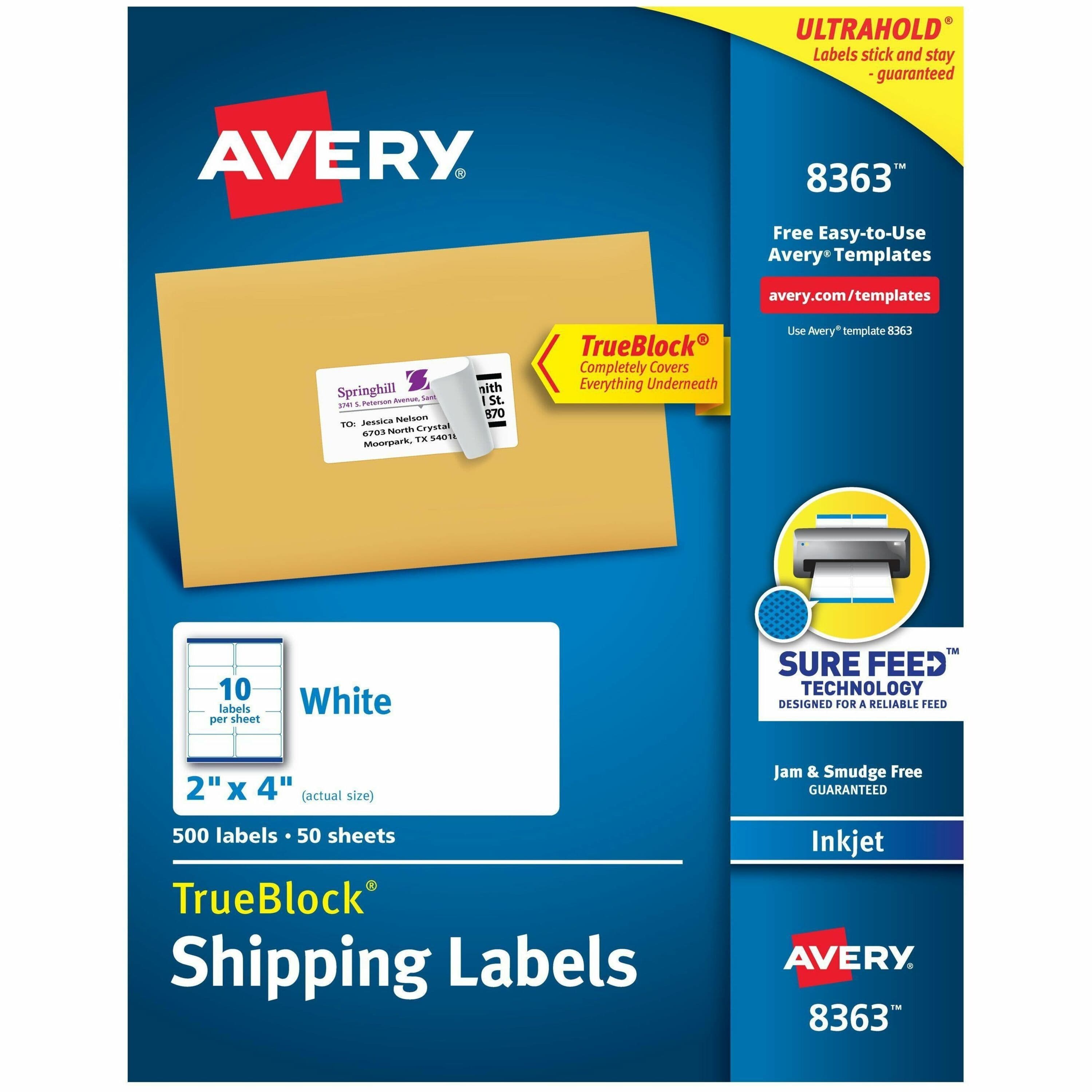 Avery® Shipping Labels, Sure Feed®, 2" x 4" , 500 Labels (8363) - 500 / Box