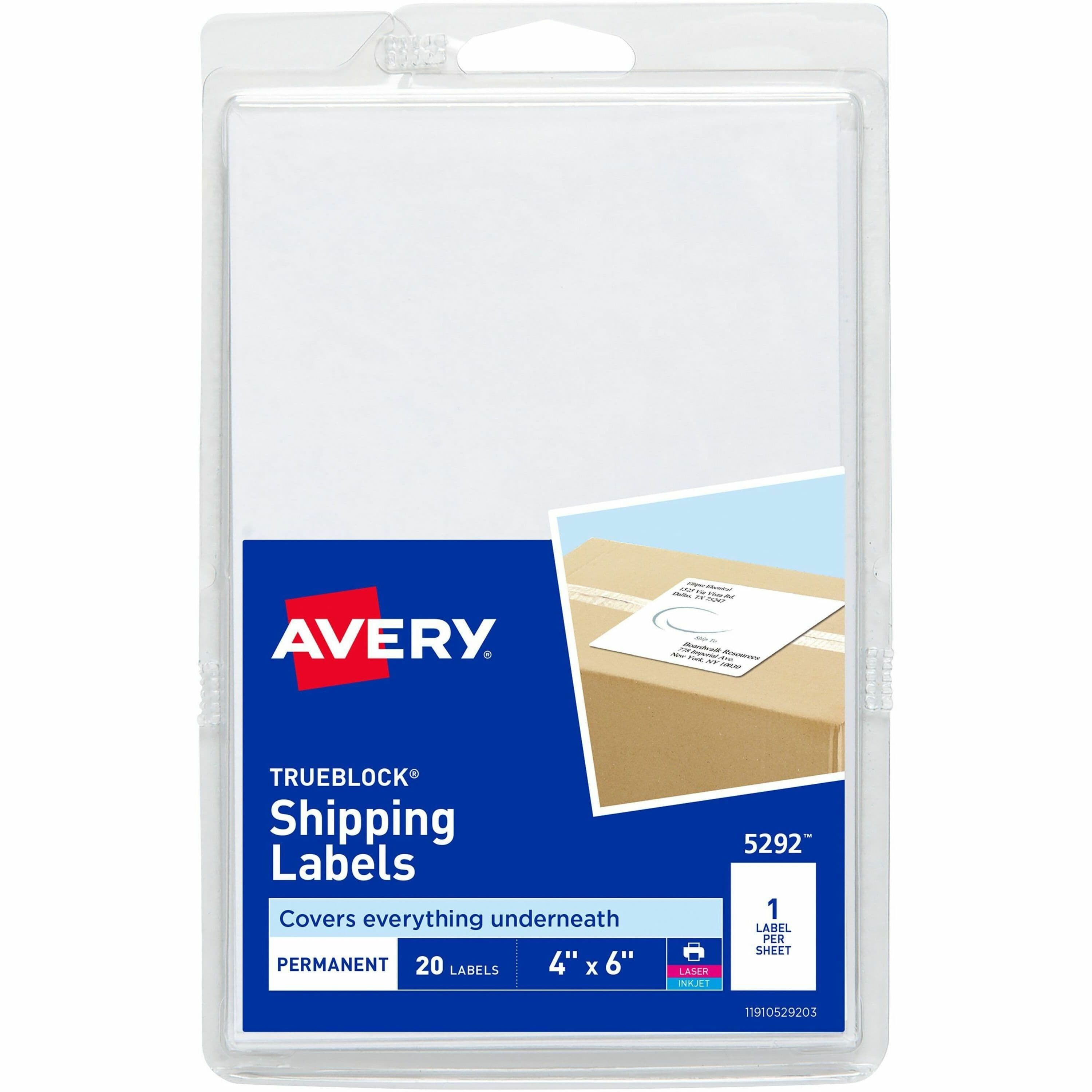 Avery® Shipping Labels, Permanent Adhesive, 4" x 6" , 20 Labels (5292) - 20 / Pack