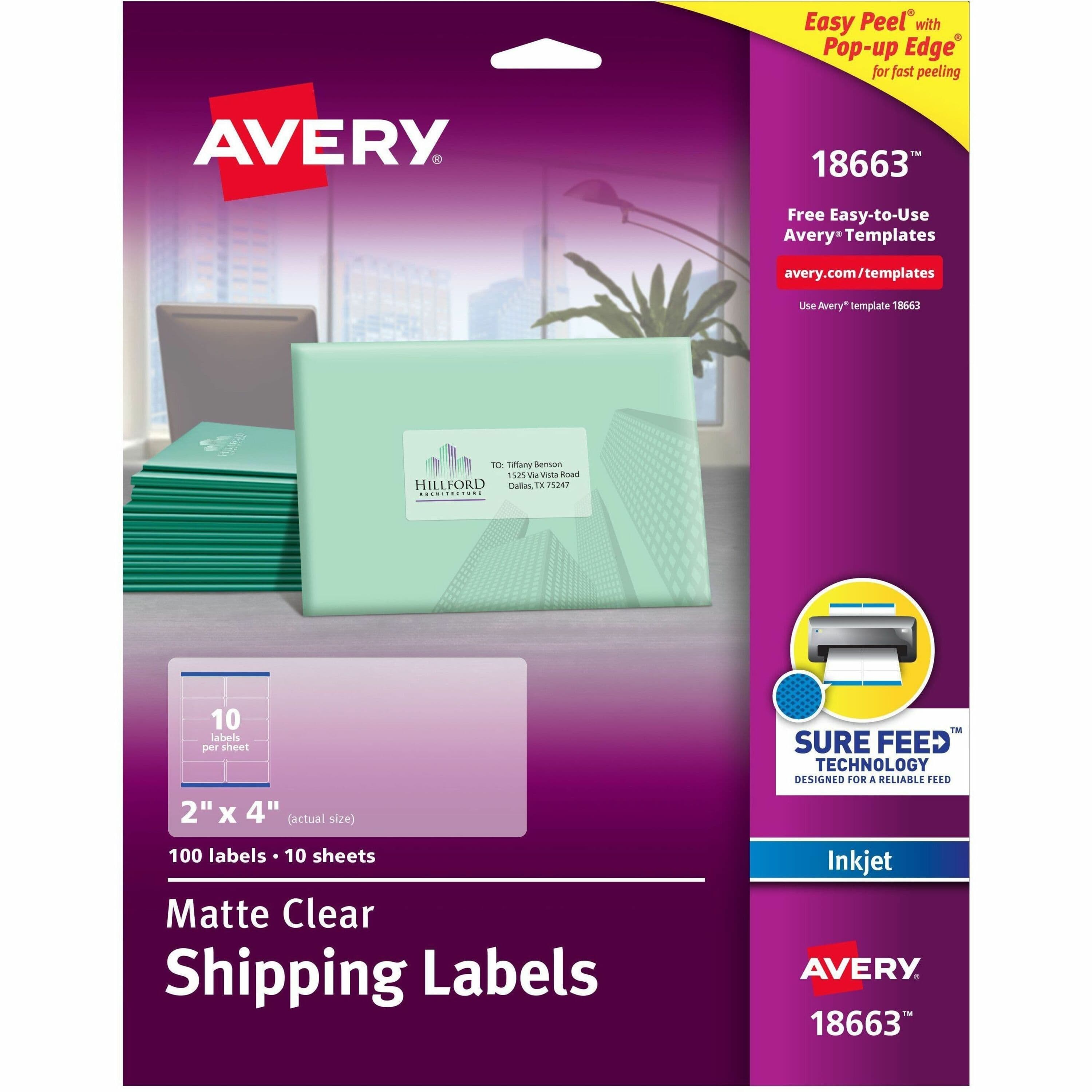 Avery® Shipping Labels, Sure Feed, 2" x 4" , 100 Clear Labels (18663) - 100 / Pack