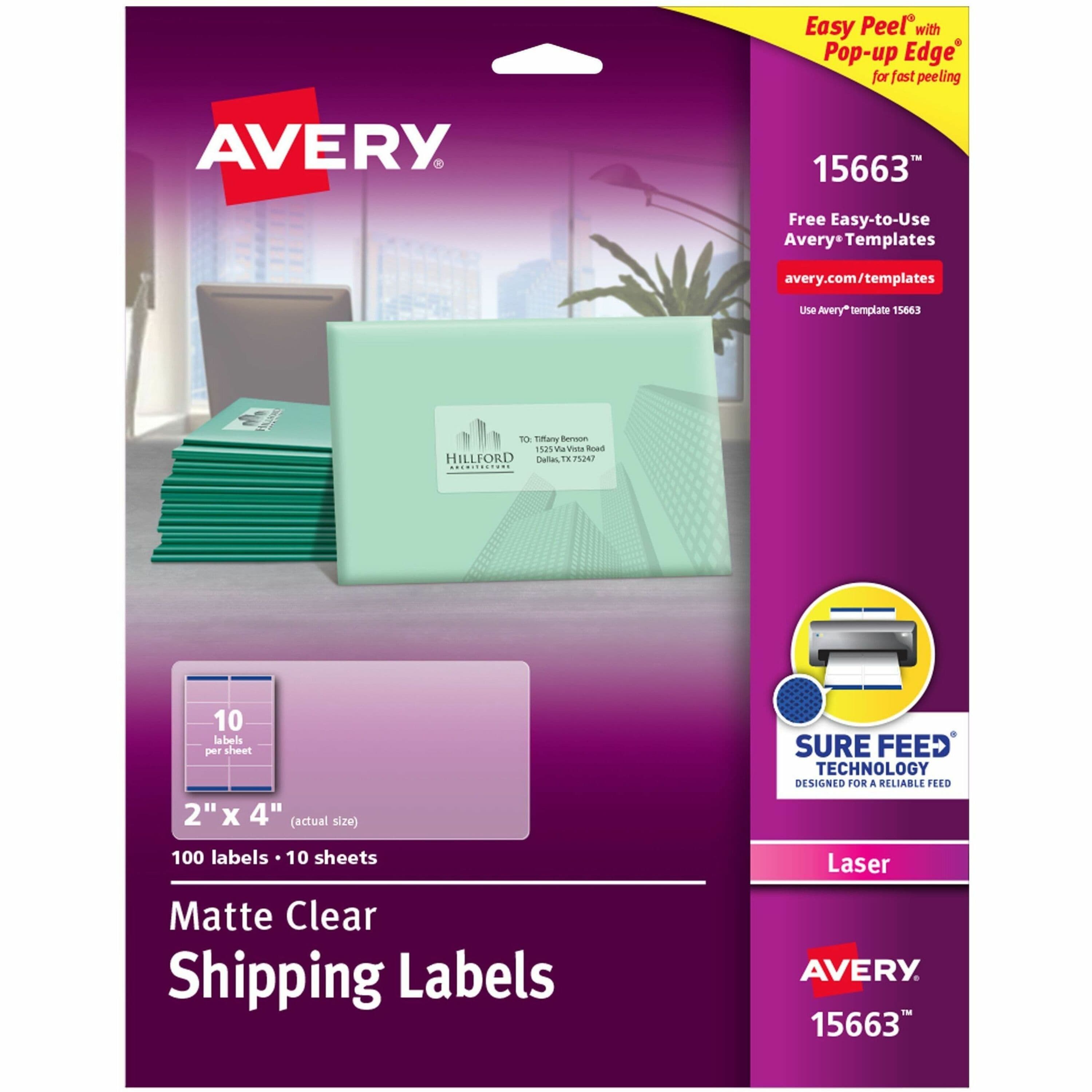 Avery® Clear Shipping Labels, Sure Feed, 2" x 4" , 100 Labels (15663) - 100 / Pack