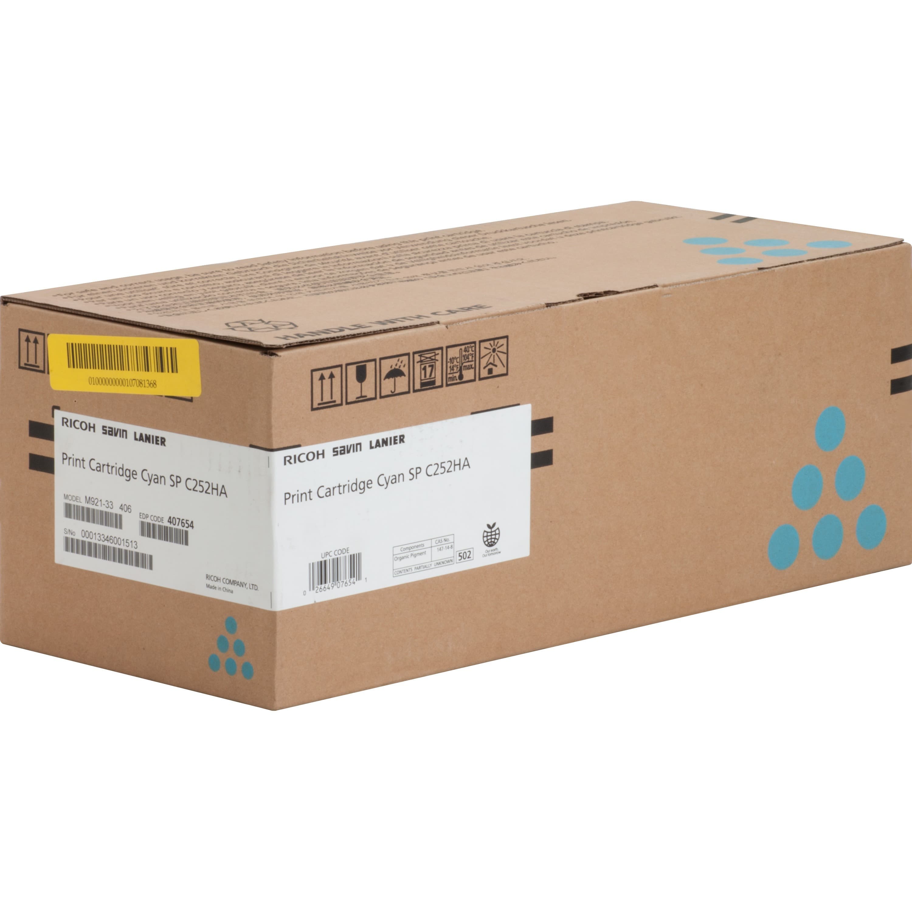 Ricoh SP C252HA Original Laser Toner Cartridge - Cyan - 1 Each