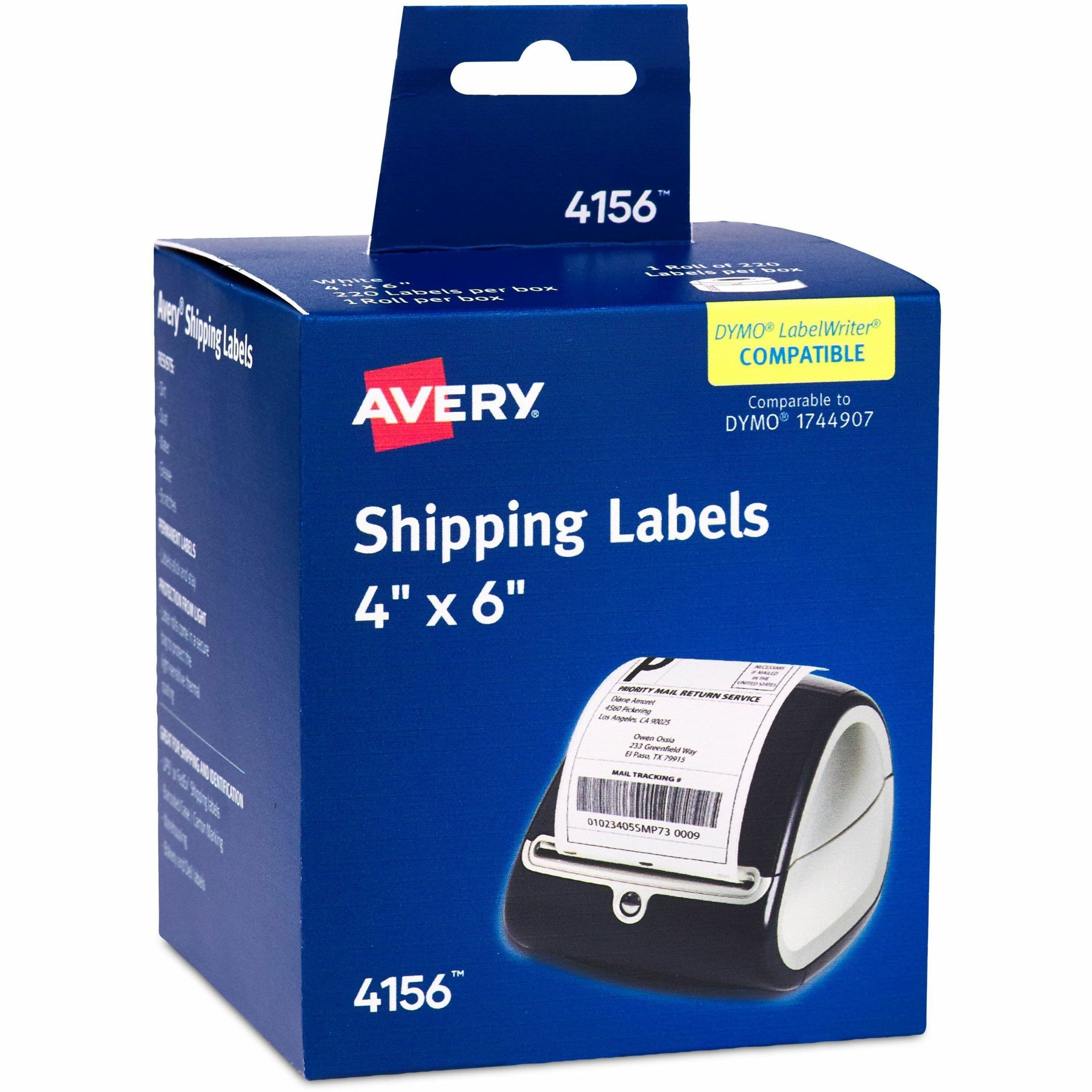 Avery® Thermal Roll Labels 4" x 6" , 220 White Shipping Labels (4156) - 6 / Box