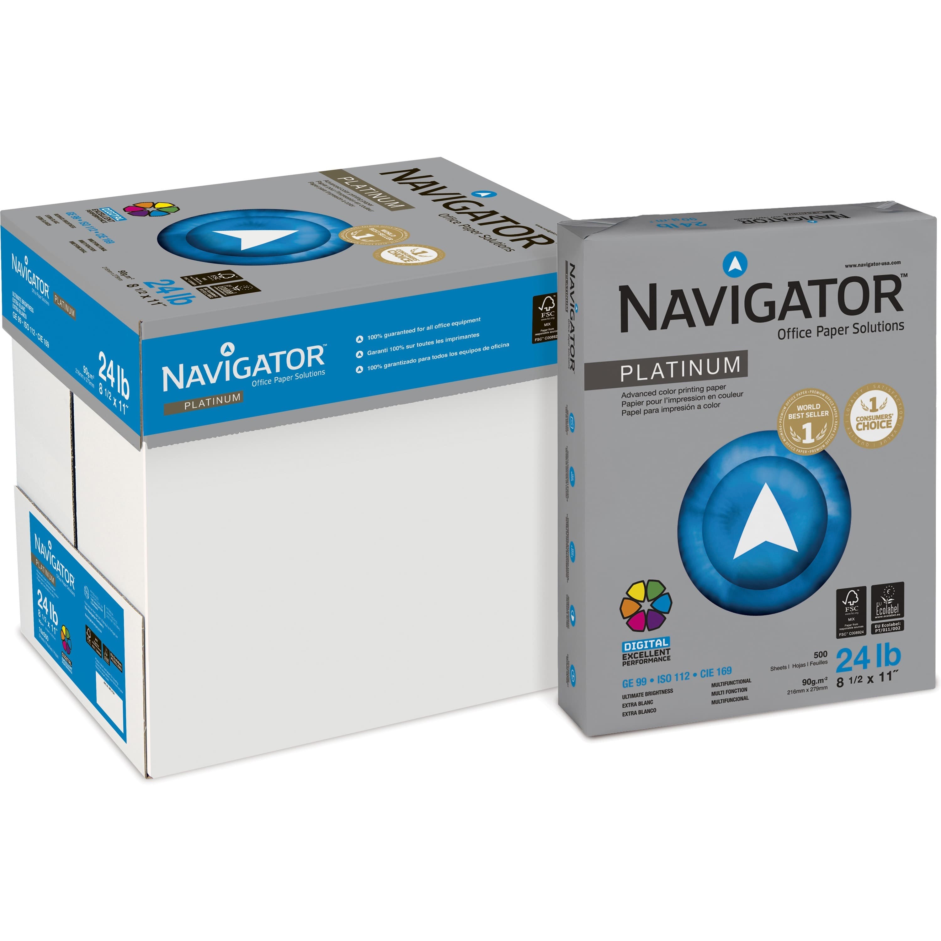 Navigator Platinum Superior Productivity Multipurpose Paper - Silky Touch - Bright White - 10 / Carton