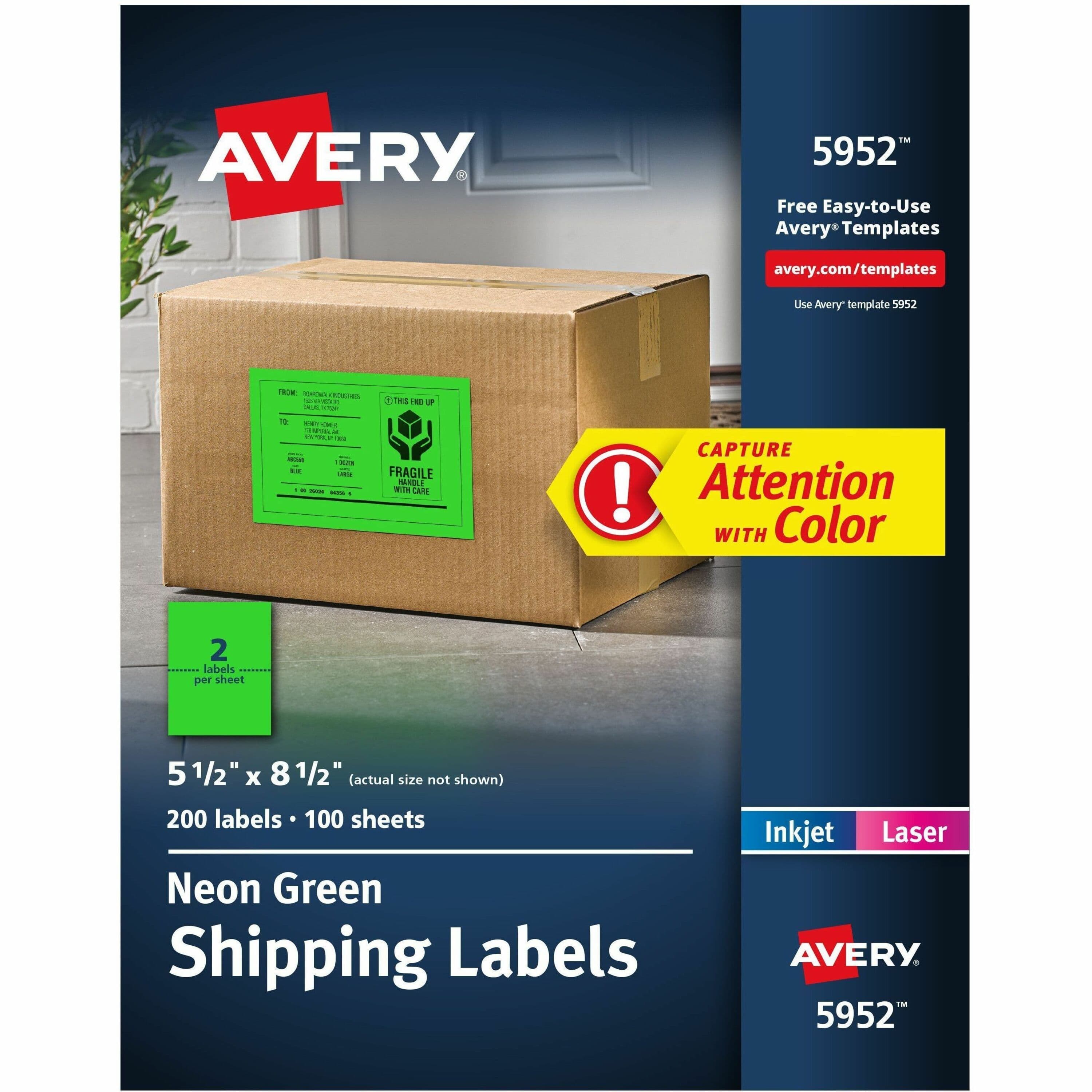 Avery® Neon Shipping Labels, 5-1/2" x 8-1/2" , 200 Labels (5952) - 100 / Box
