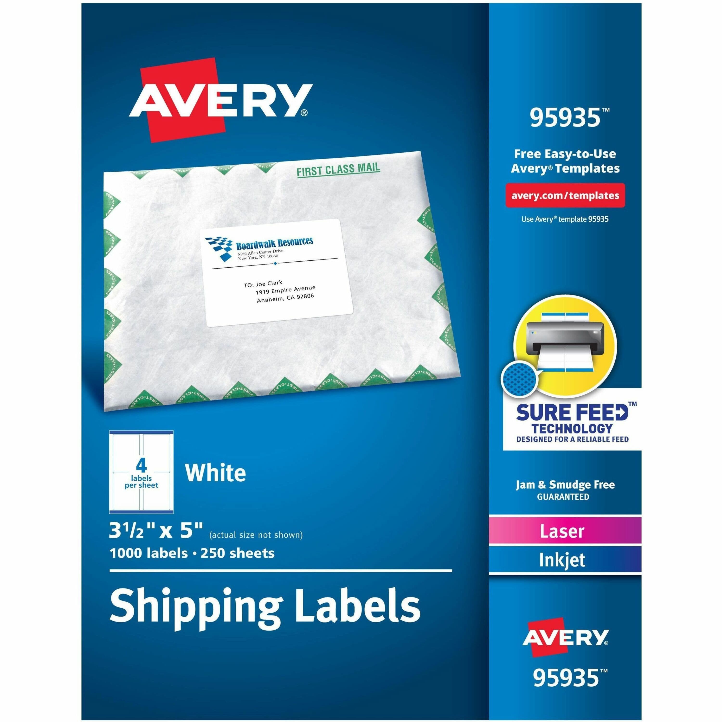 Avery® Shipping Labels, Sure Feed, 3-1/2" x 5" , 1,000 Labels (95935) - 250 / Box
