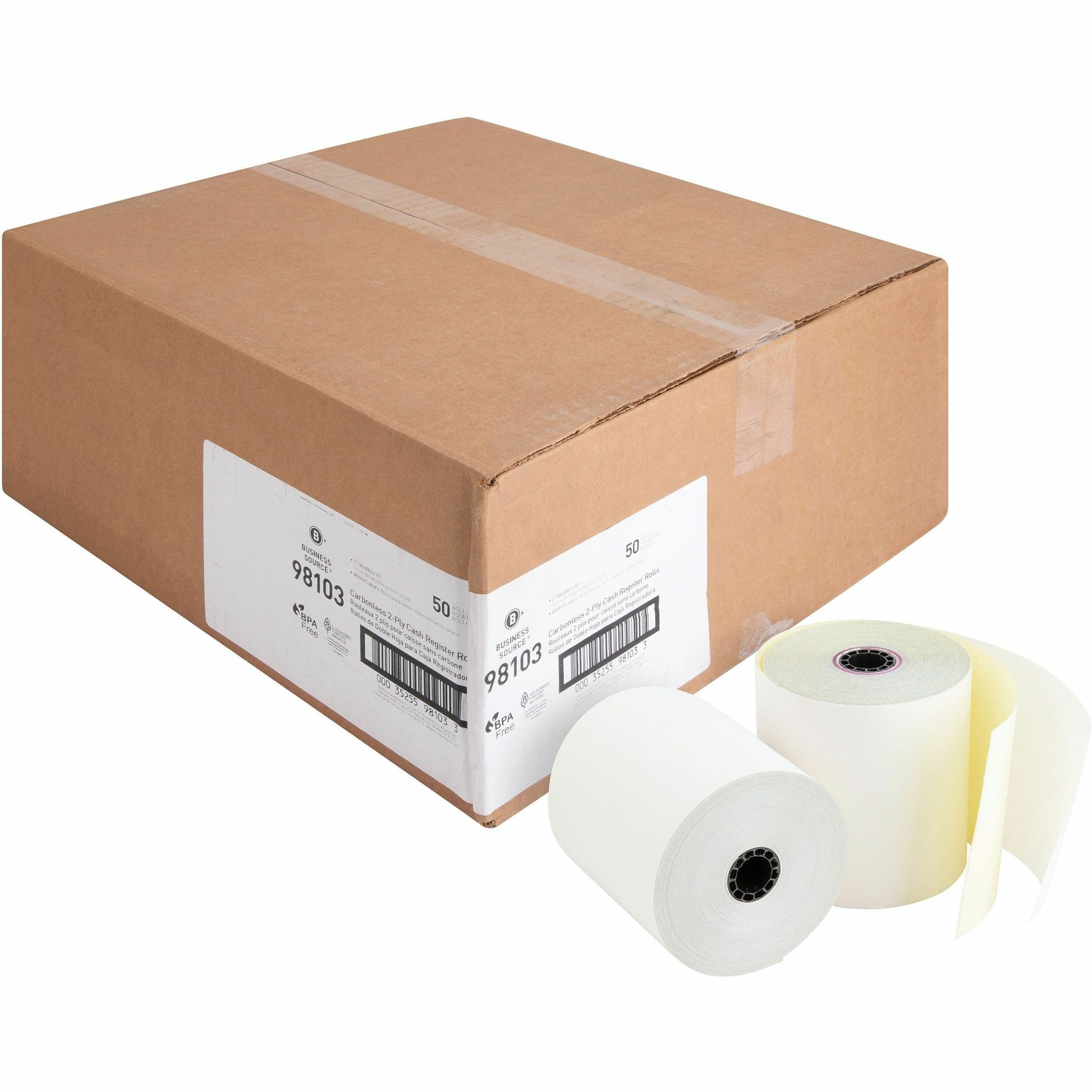 Business Source 2-part Carbonless Cash Register Rolls - 50 / Carton