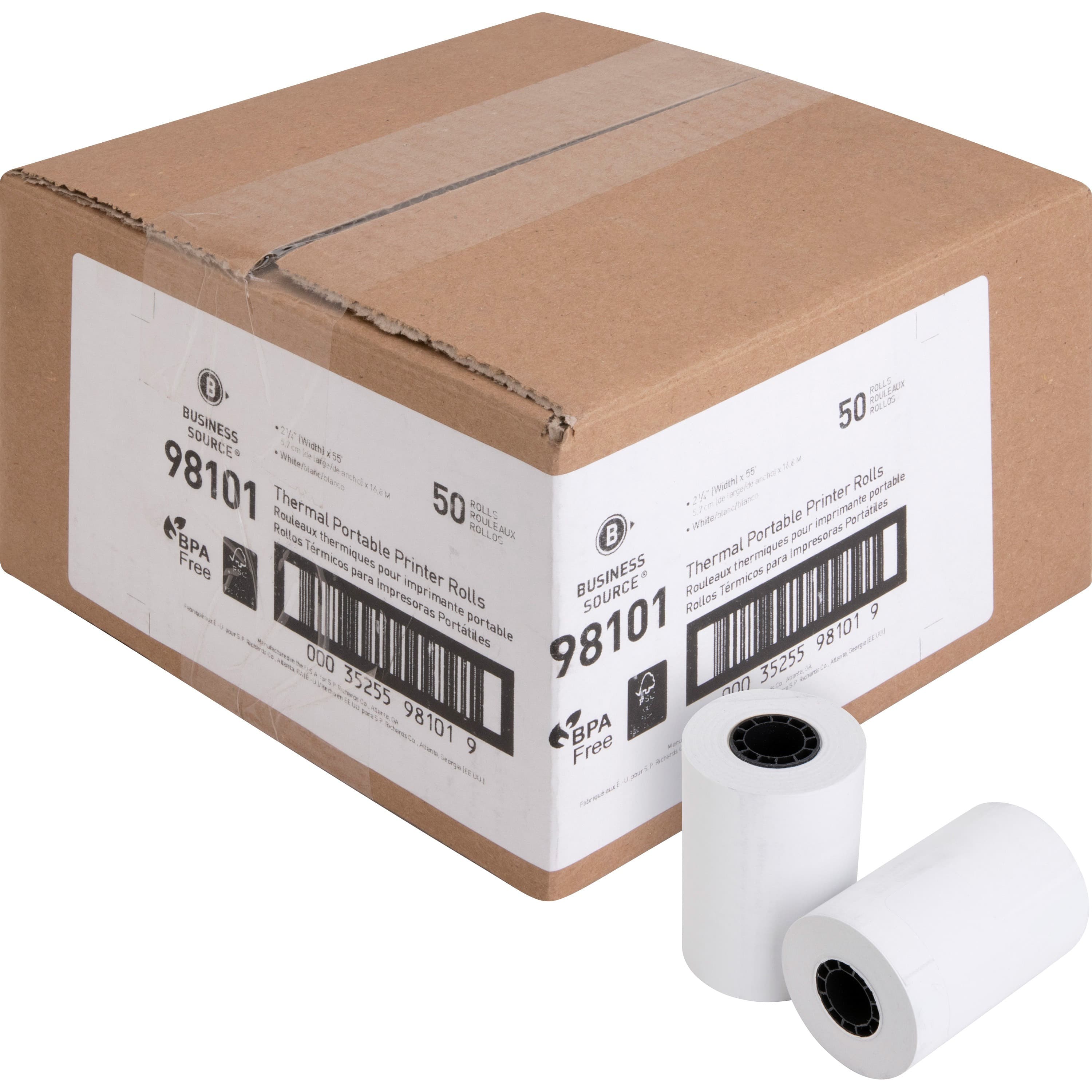 Business Source Portable Printer Thermal Rolls - 50 / Carton
