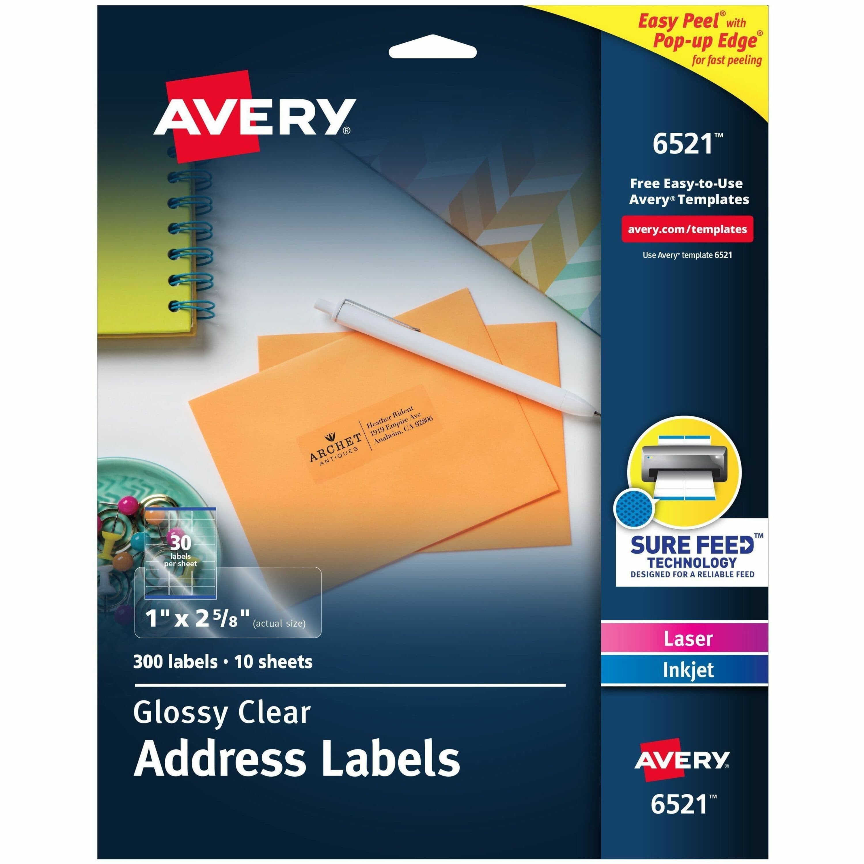 Avery® Address Labels, 1" x 2-5/8" , Glossy Clear, 300ct (6521) - 300 / Pack