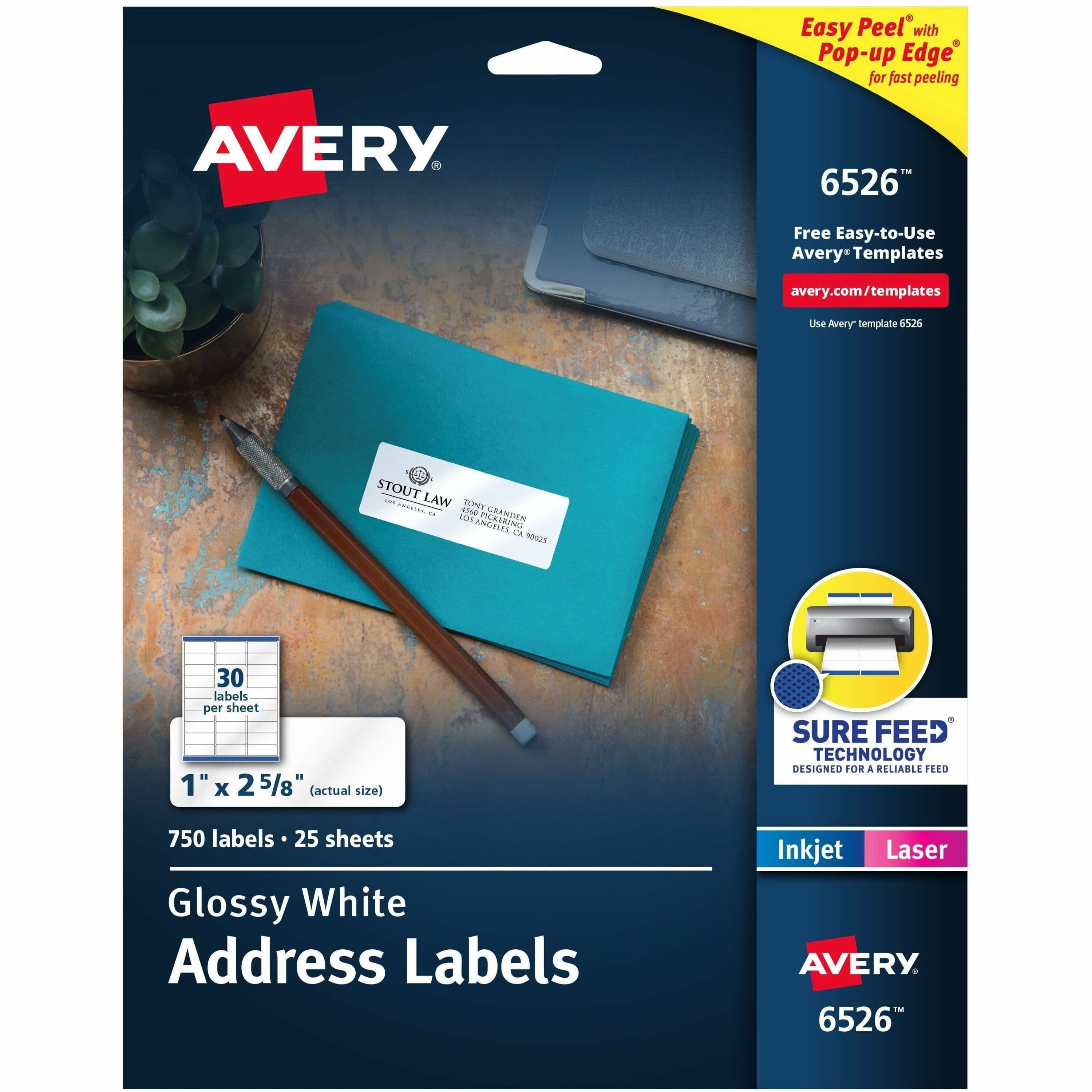 Avery® Address Labels, Glossy White, 1" x 2-5/8" , 750 Total (6526) - 750 / Pack