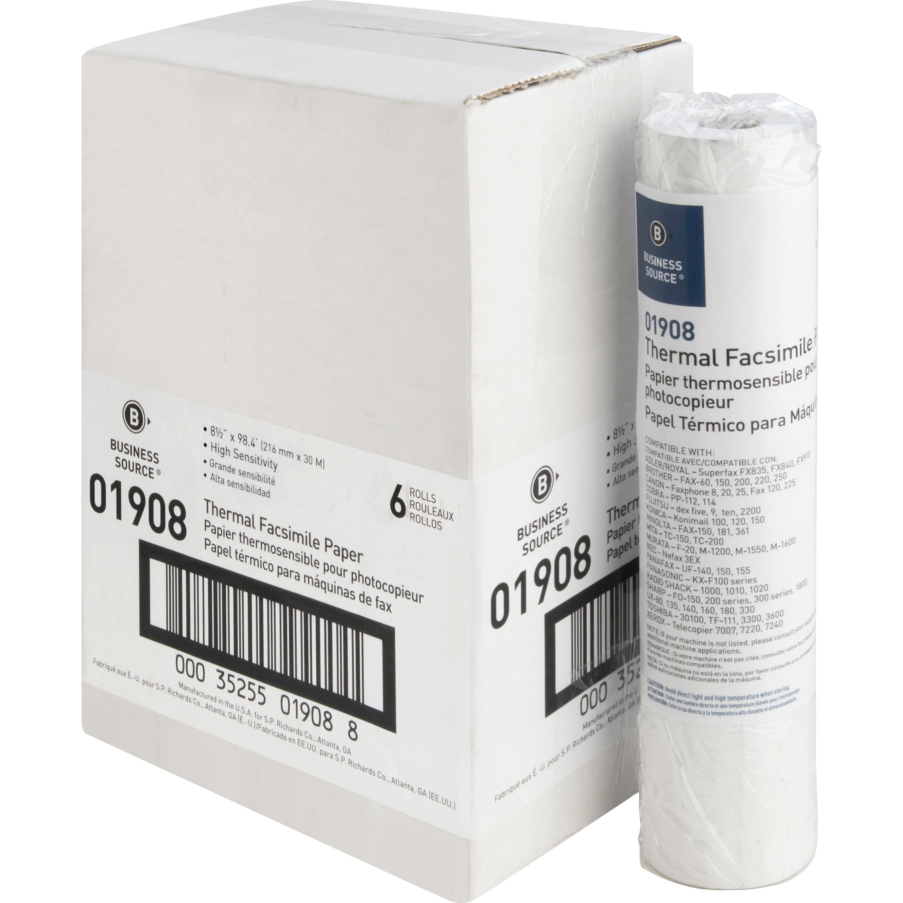 Business Source Thermal Fax Paper Rolls - 6 / Carton