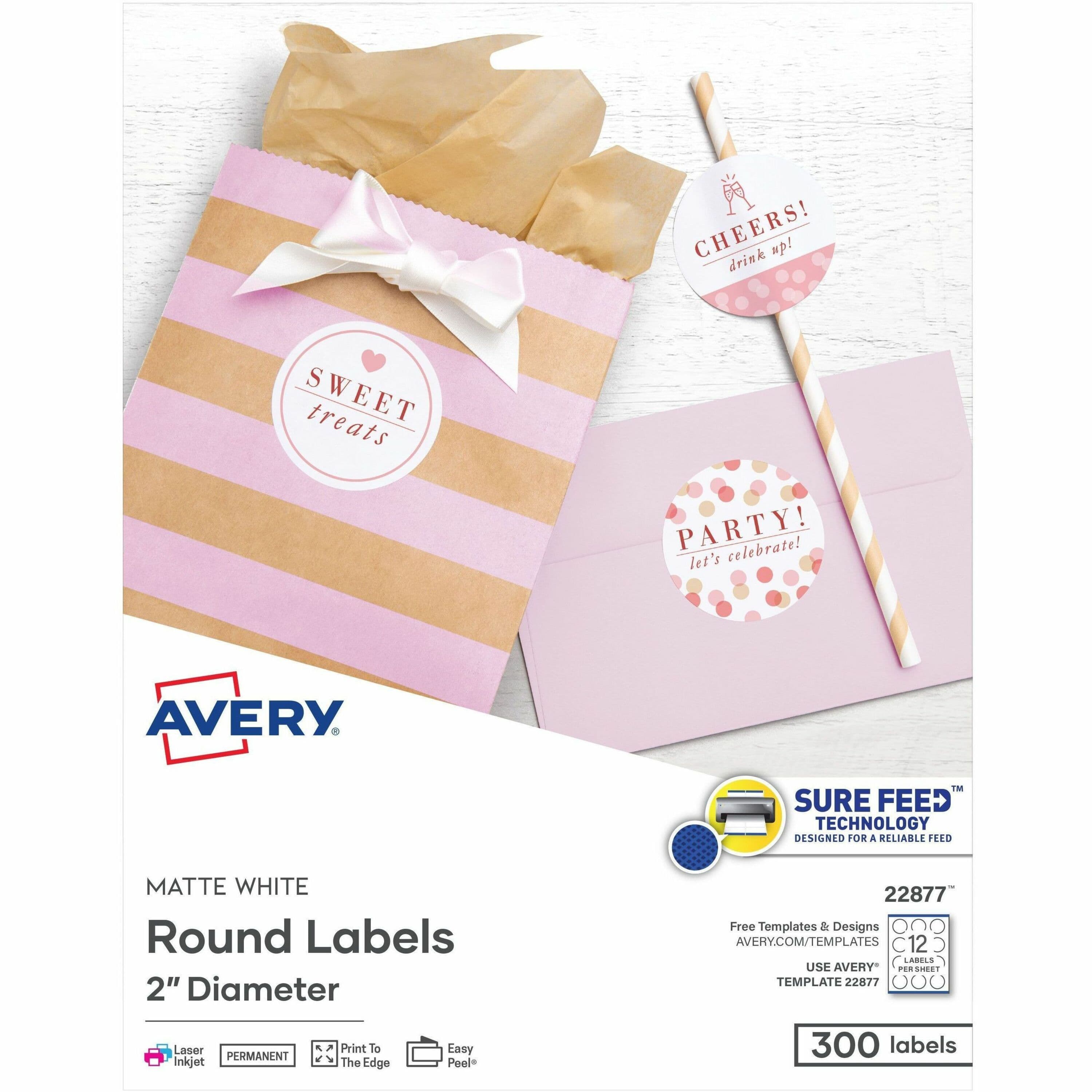 Avery® Round Labels, 2" Diameter, Matte White, 300ct (22877) - 300 / Pack