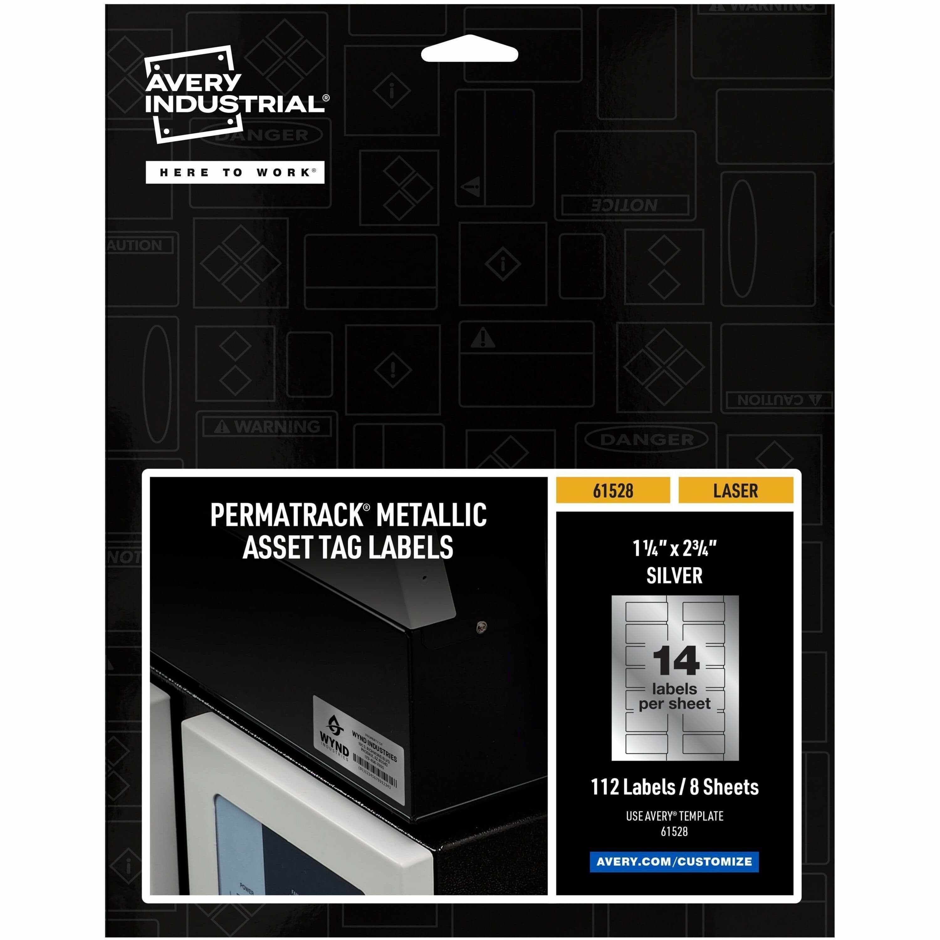 Avery® PermaTrack Metallic Asset Tag Labels, 1-1/4" x 2-3/4" , 112 Asset Tags - 112 / Pack