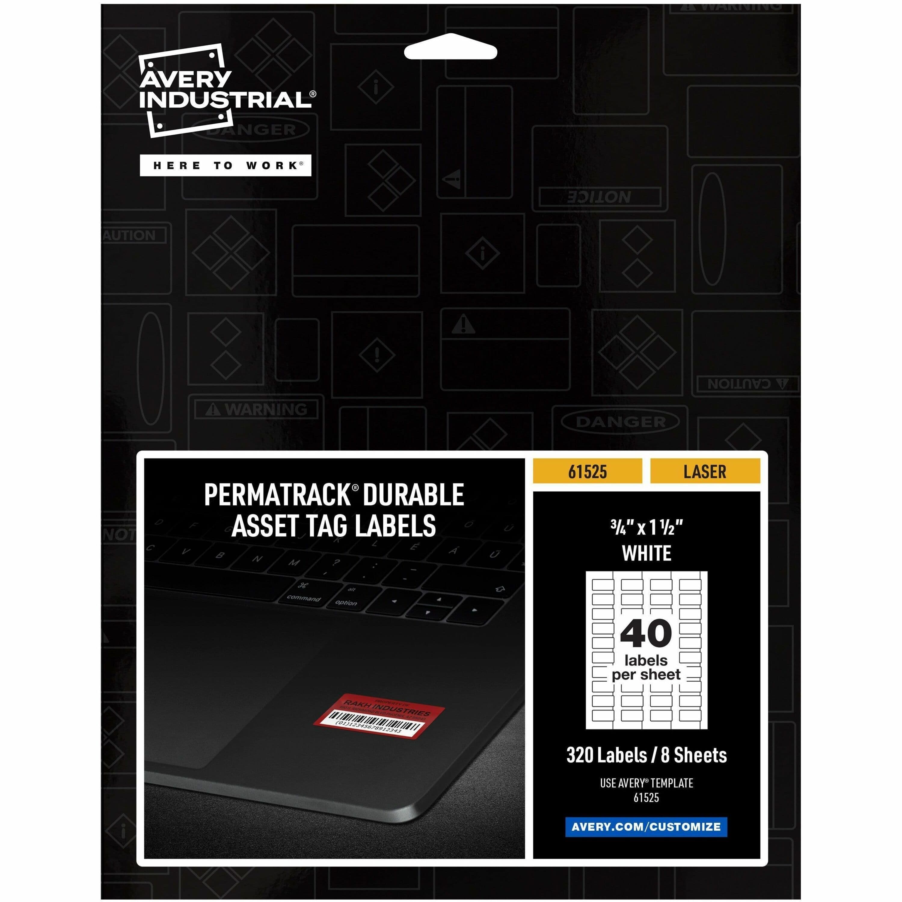 Avery® PermaTrack Durable White Asset Tag Labels, 3/4" x 1-1/2" , 320 Asset Tags - 320 / Pack