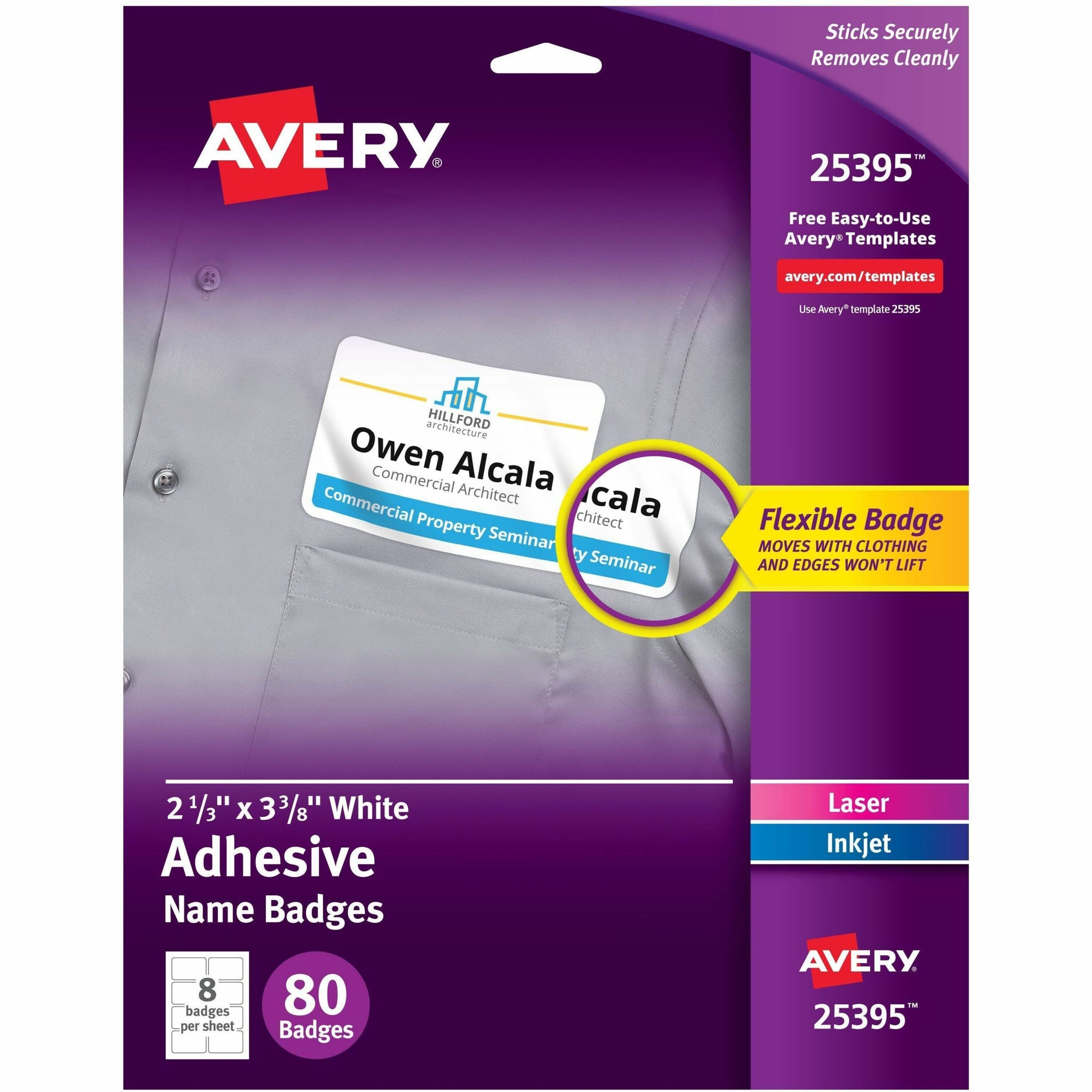 Avery® Flexible Name Badges, 2-1/3" x 3-3/8" , Matte, 80ct (25395)