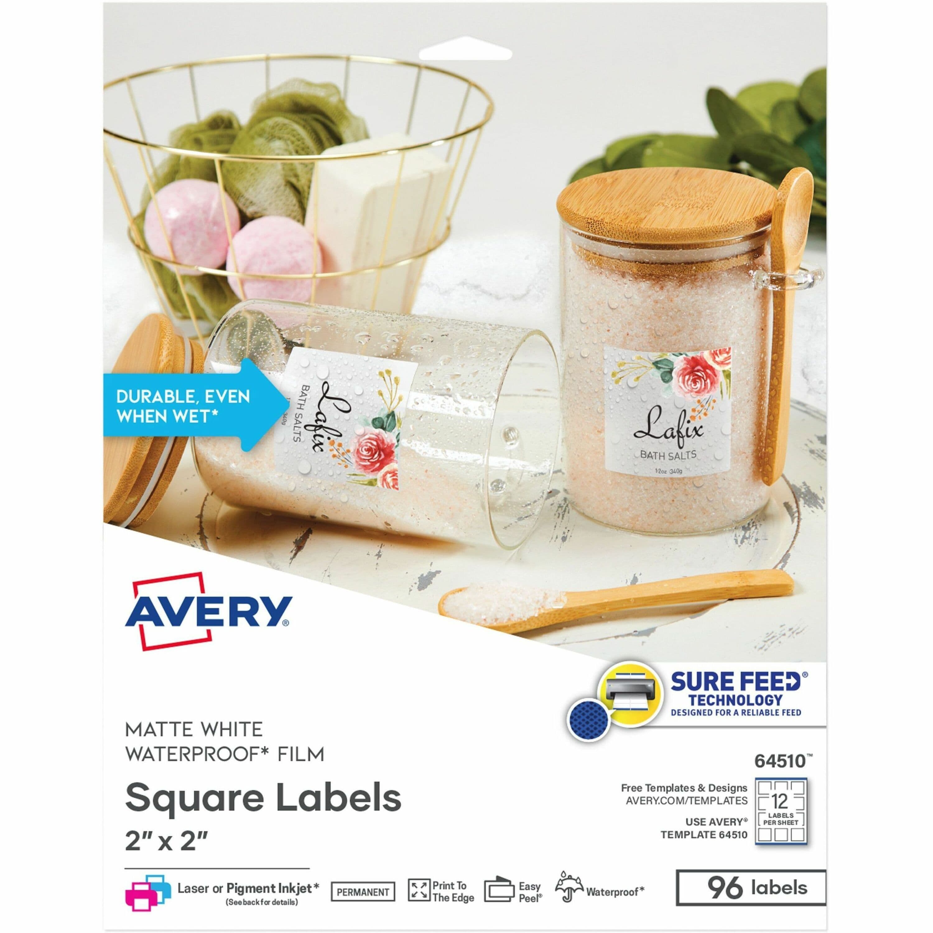 Avery® Durable Waterproof Labels, 2" x 2" Square, 96 Total - 96 / Pack