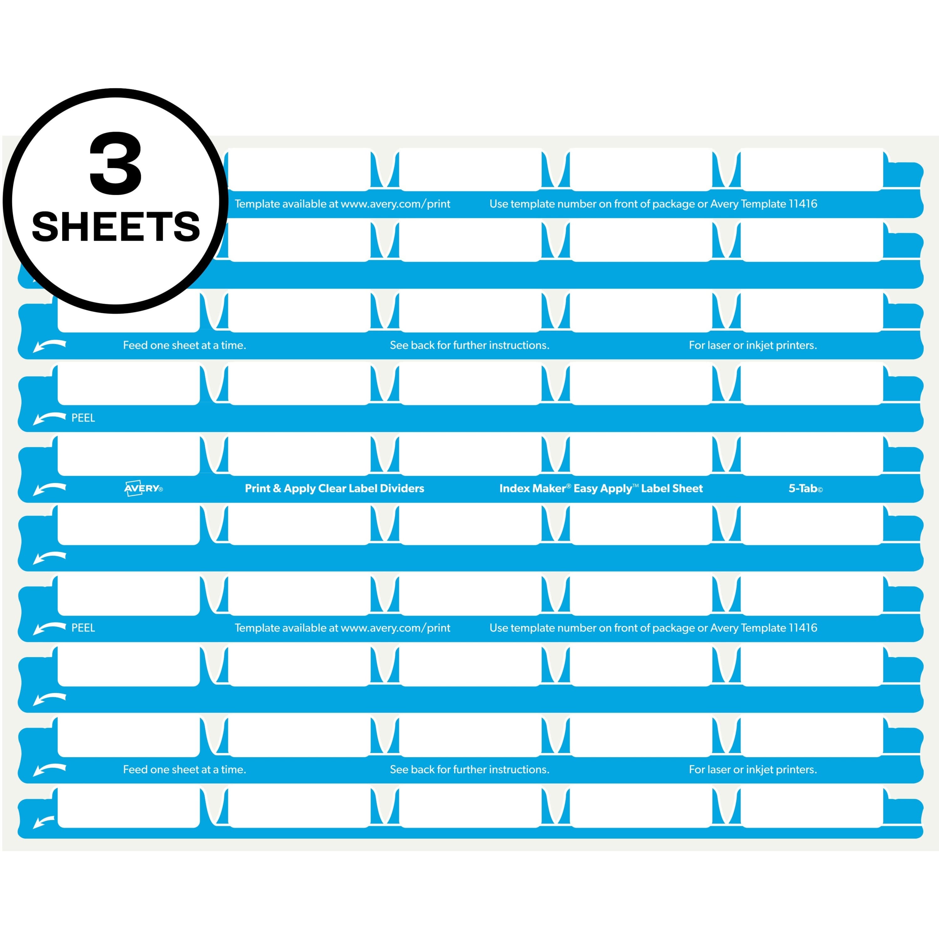 Avery® 5 Tab Easy Print & Apply Clear Label Sheet Refills (11225) - 3 / Pack